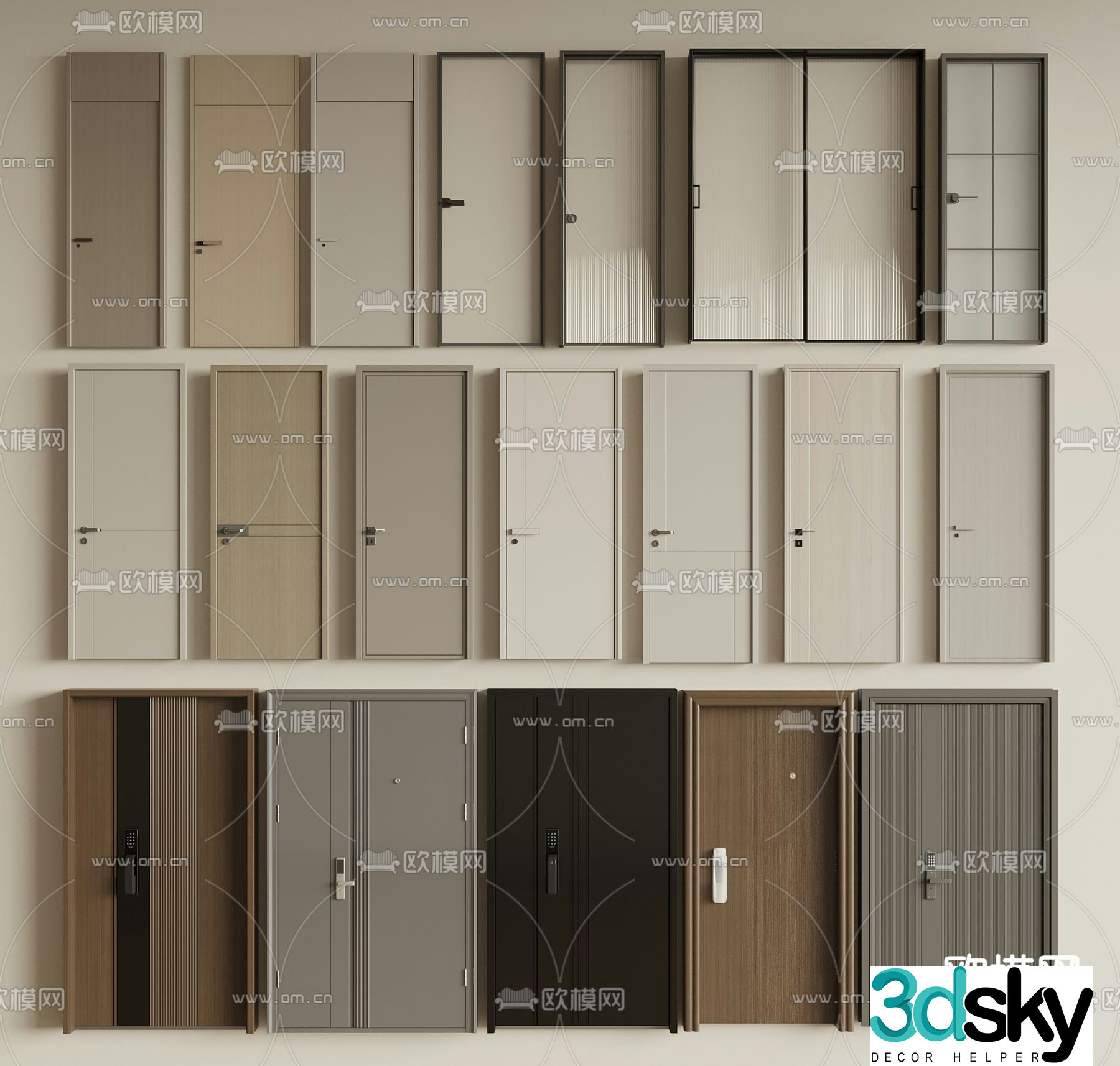 Entry door security door glass door sliding door 3d model