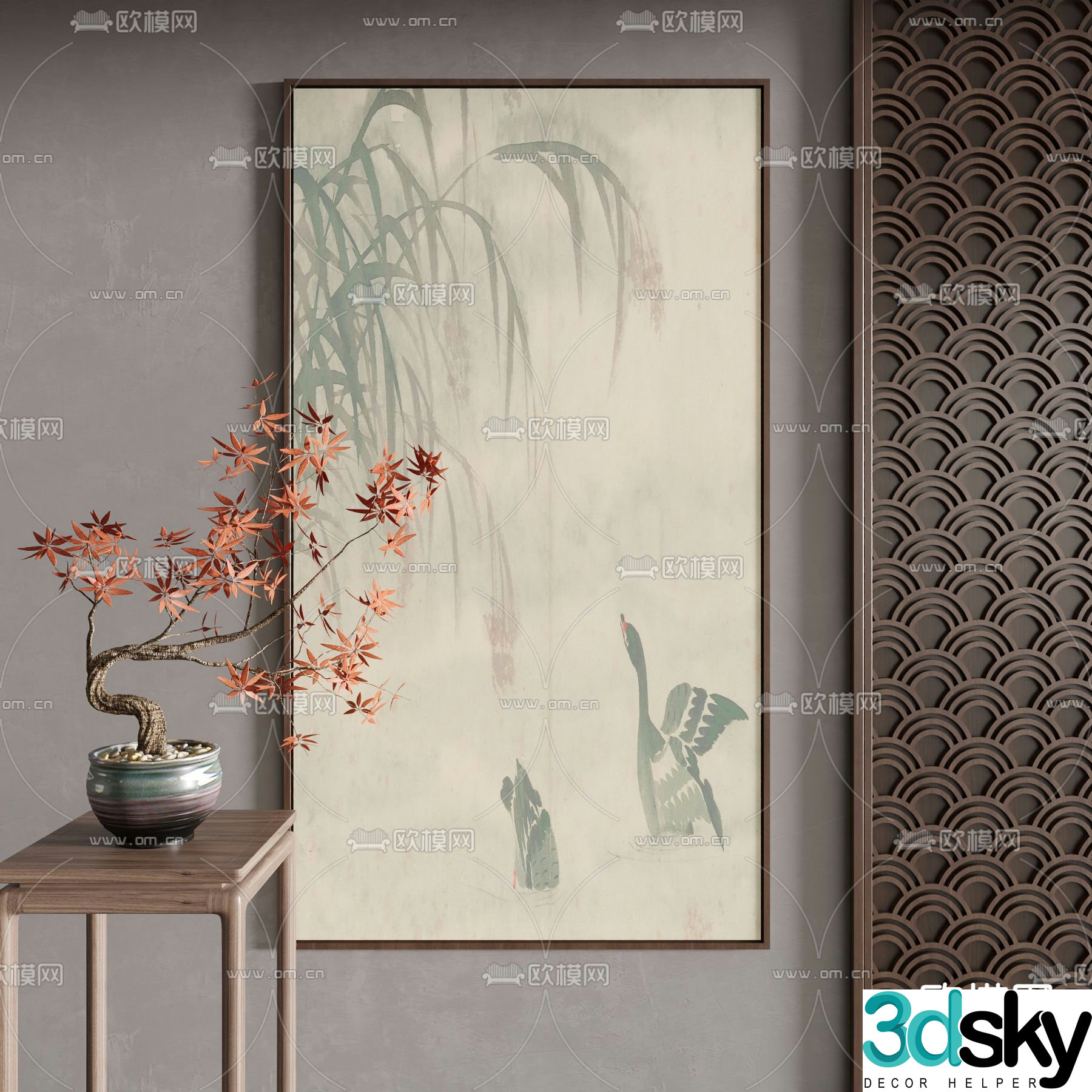 New Chinese style ink painting Mandarin duck painting Decorative painting 3D model