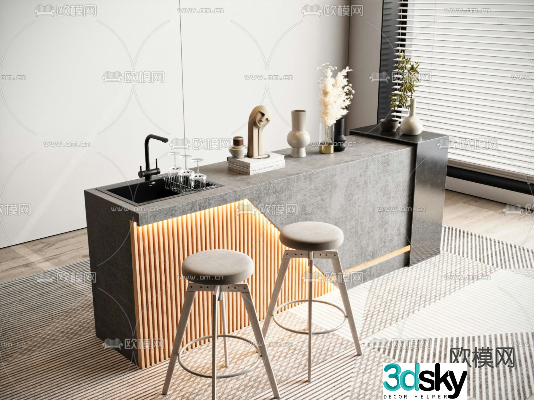 Modern bar island water bar 3D model