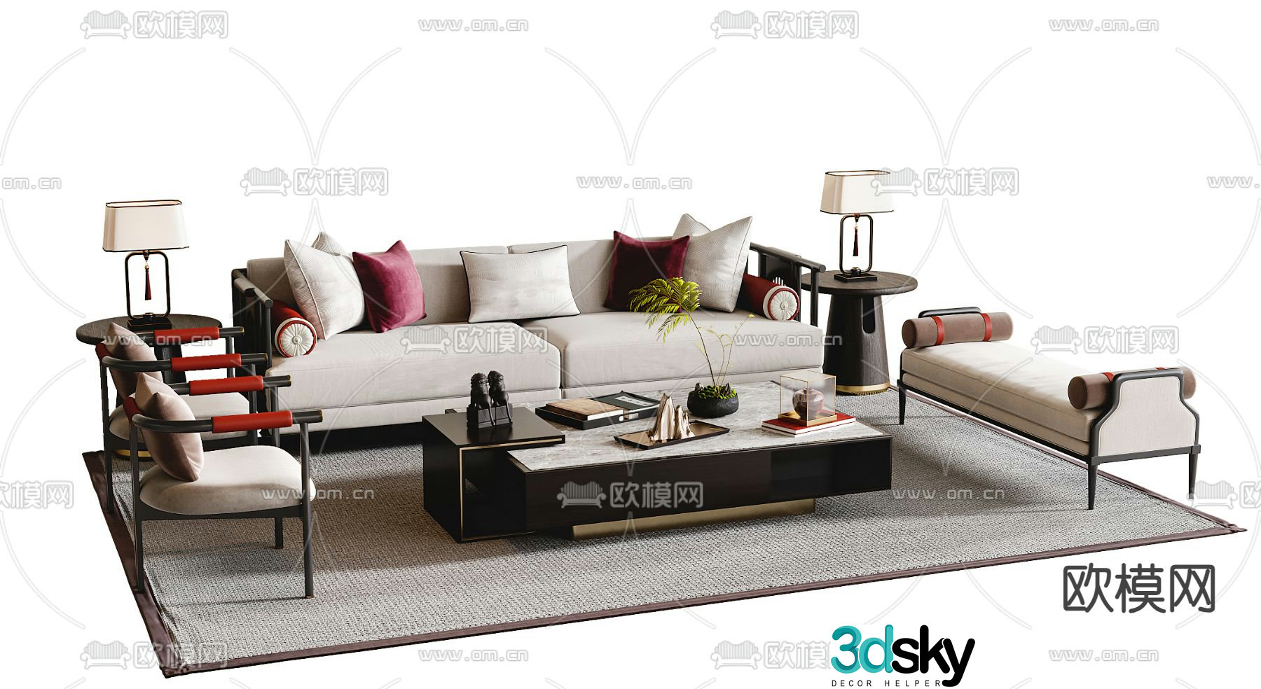 New Chinese style modular sofa 3d model