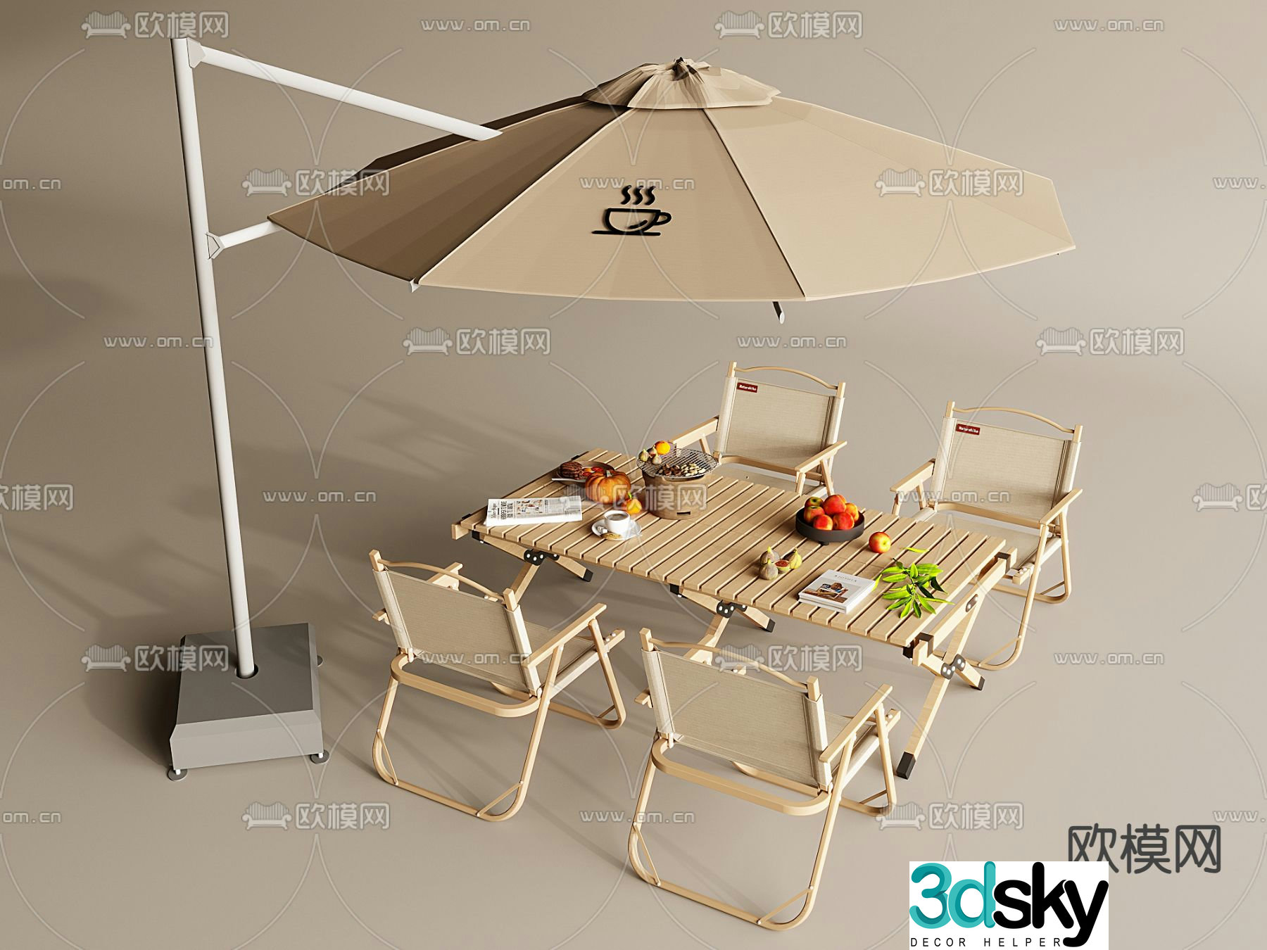 Outdoor tables and chairs camping tables and chairs parasol 3D model