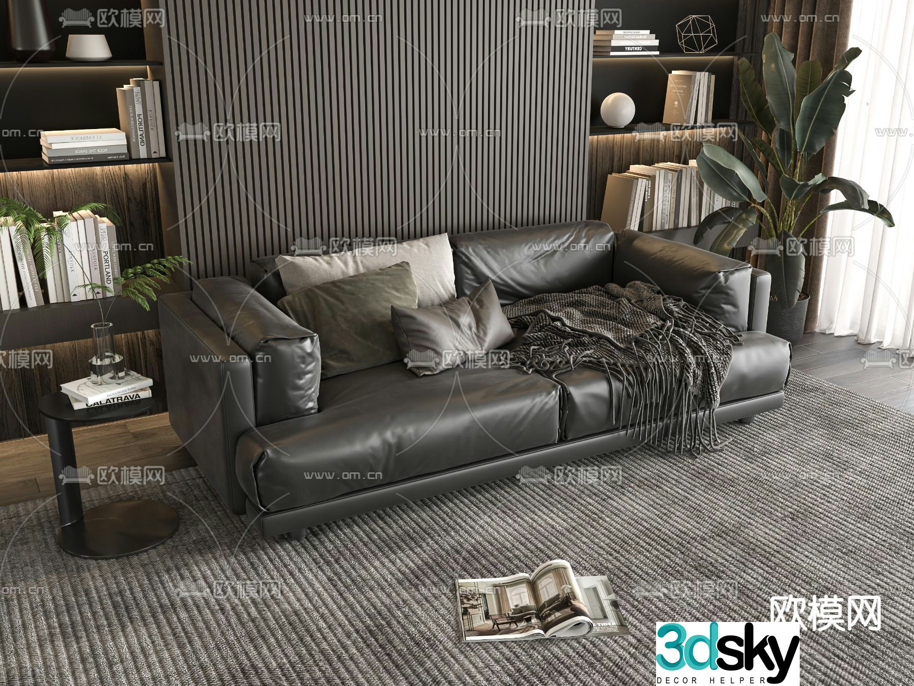 Double sofa leather sofa 3d model