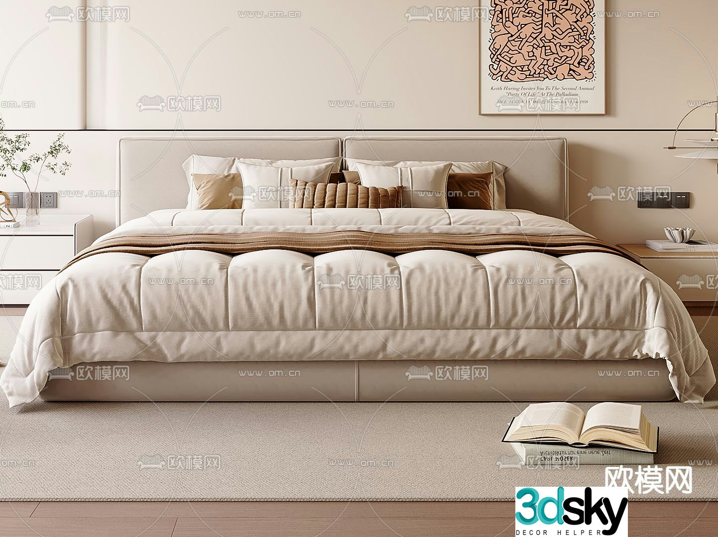 Modern double bed 3d model