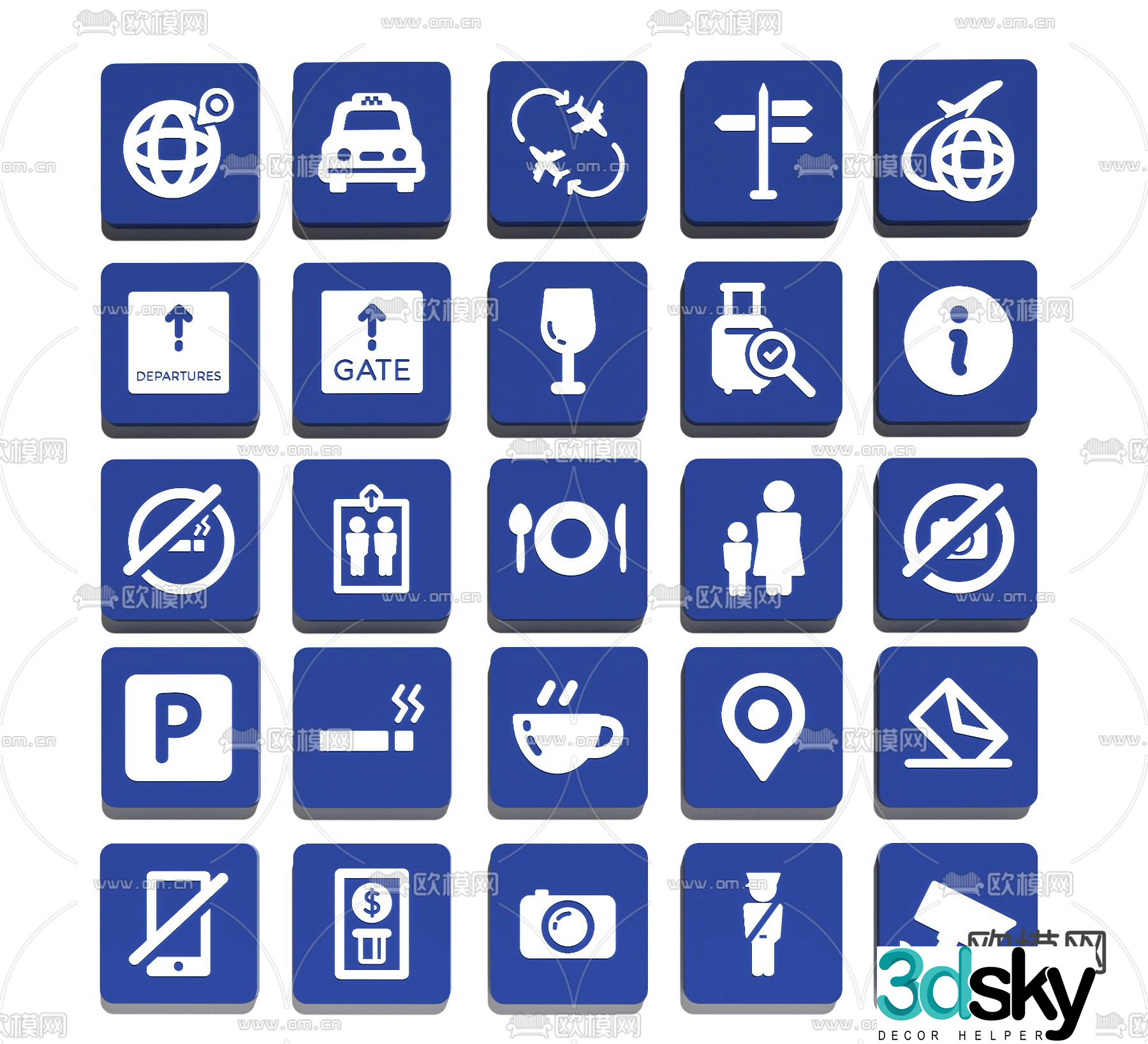 Public signage icon transportation icon restroom icon 3d model