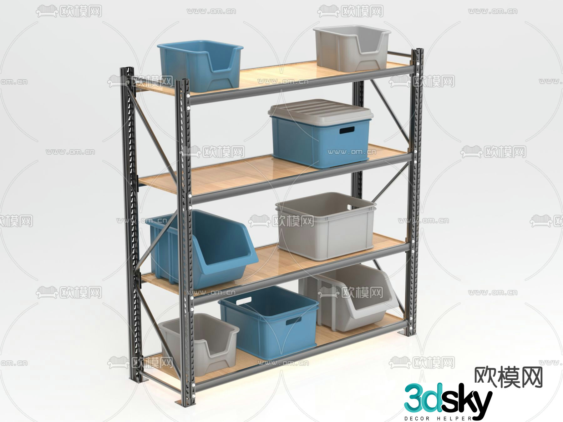 Metal shelves supermarket shelves warehouse shelves 3d model