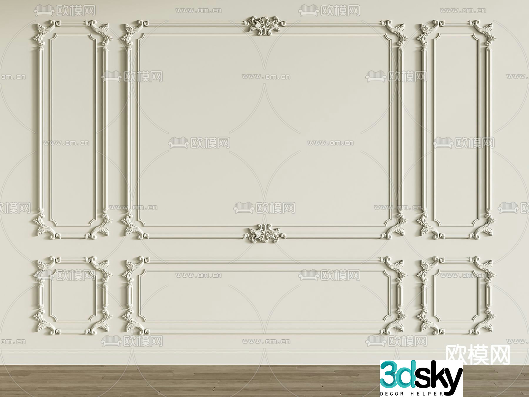 European carved lines gypsum lines wall panel 3d model