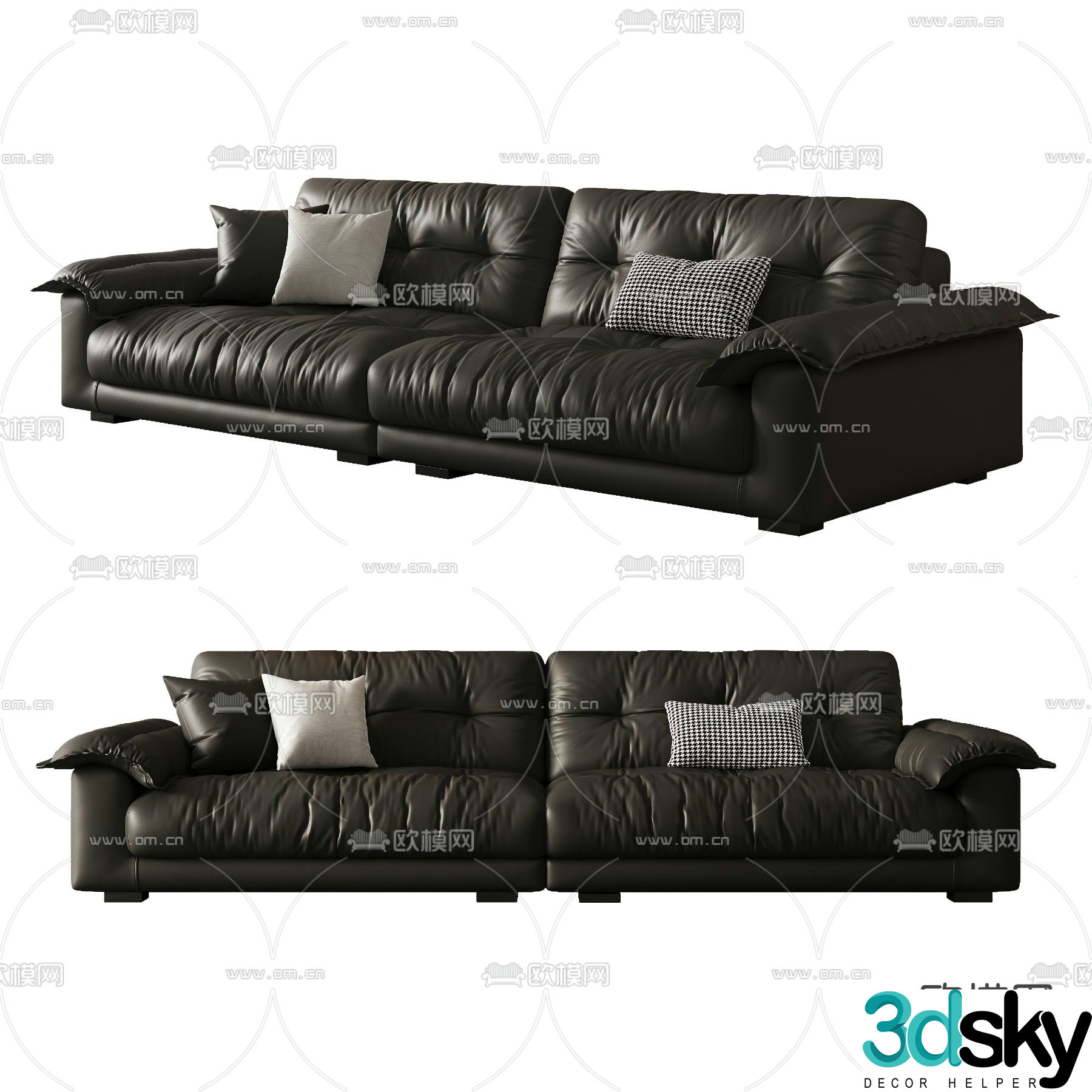 Double sofa leather sofa 3d model