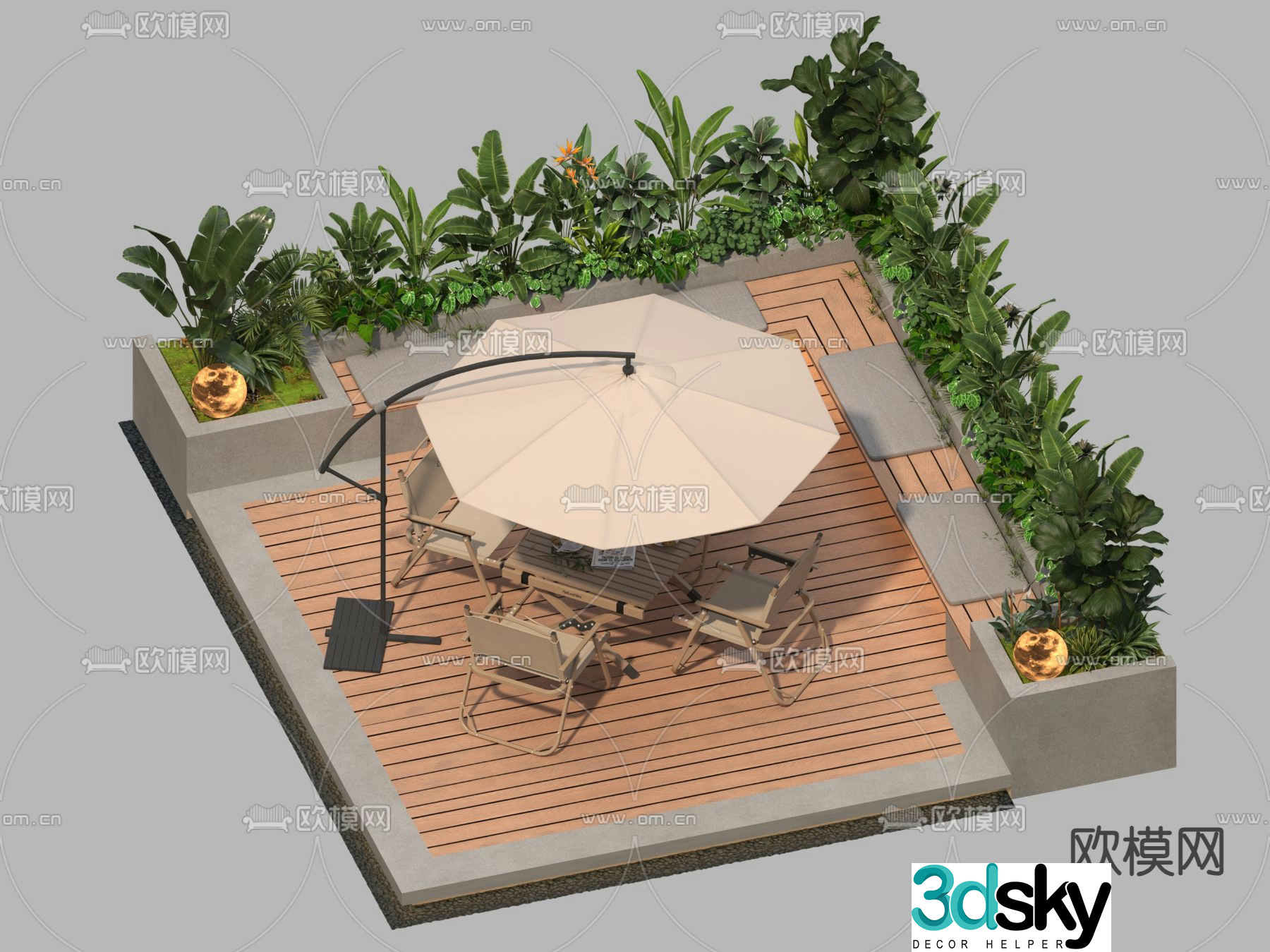 Outdoor tables and chairs camping tables and chairs parasol 3D model