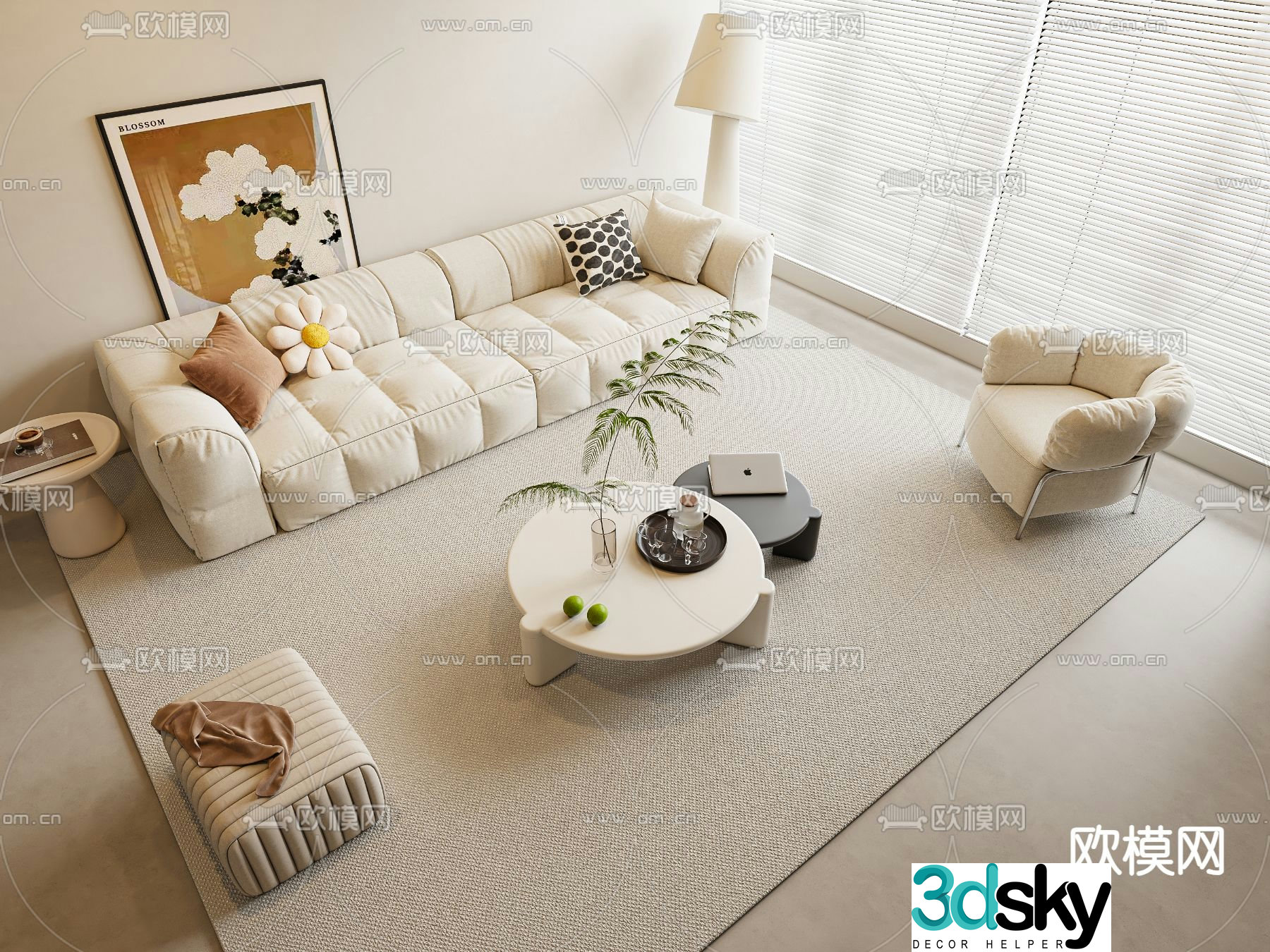 Cream style modular sofa 3d model