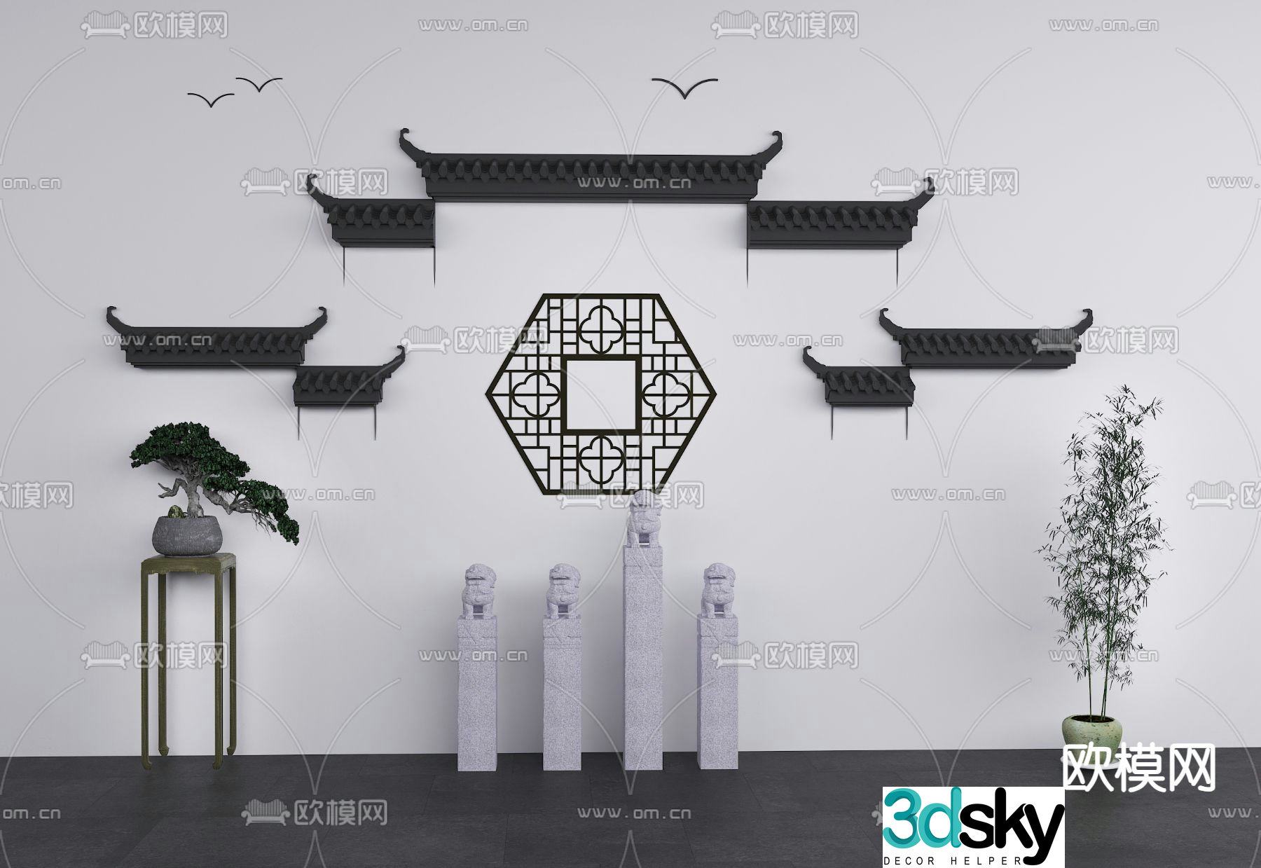 Chinese style landscape wall horse post horse head wall sketch 3D model