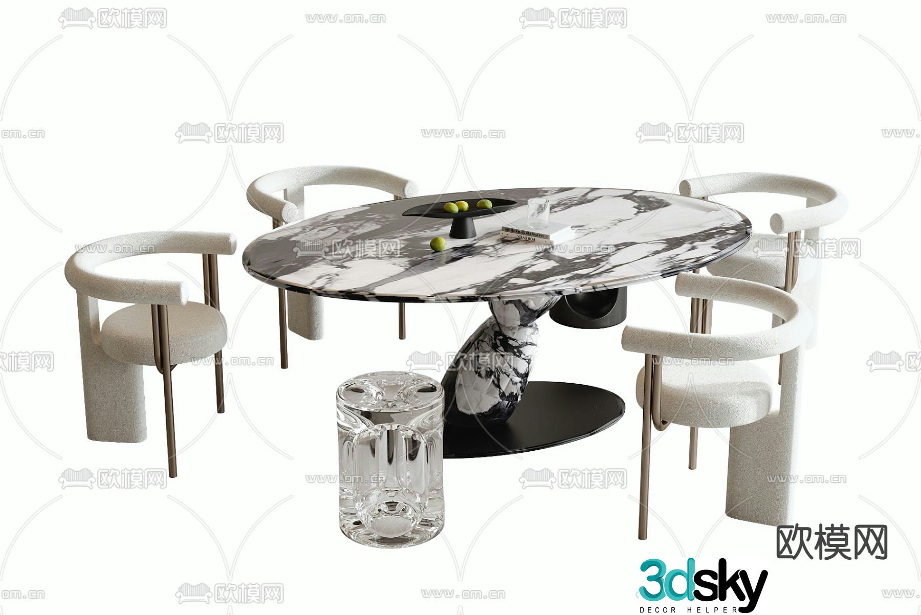 Round dining table and chairs slate dining table 3d model