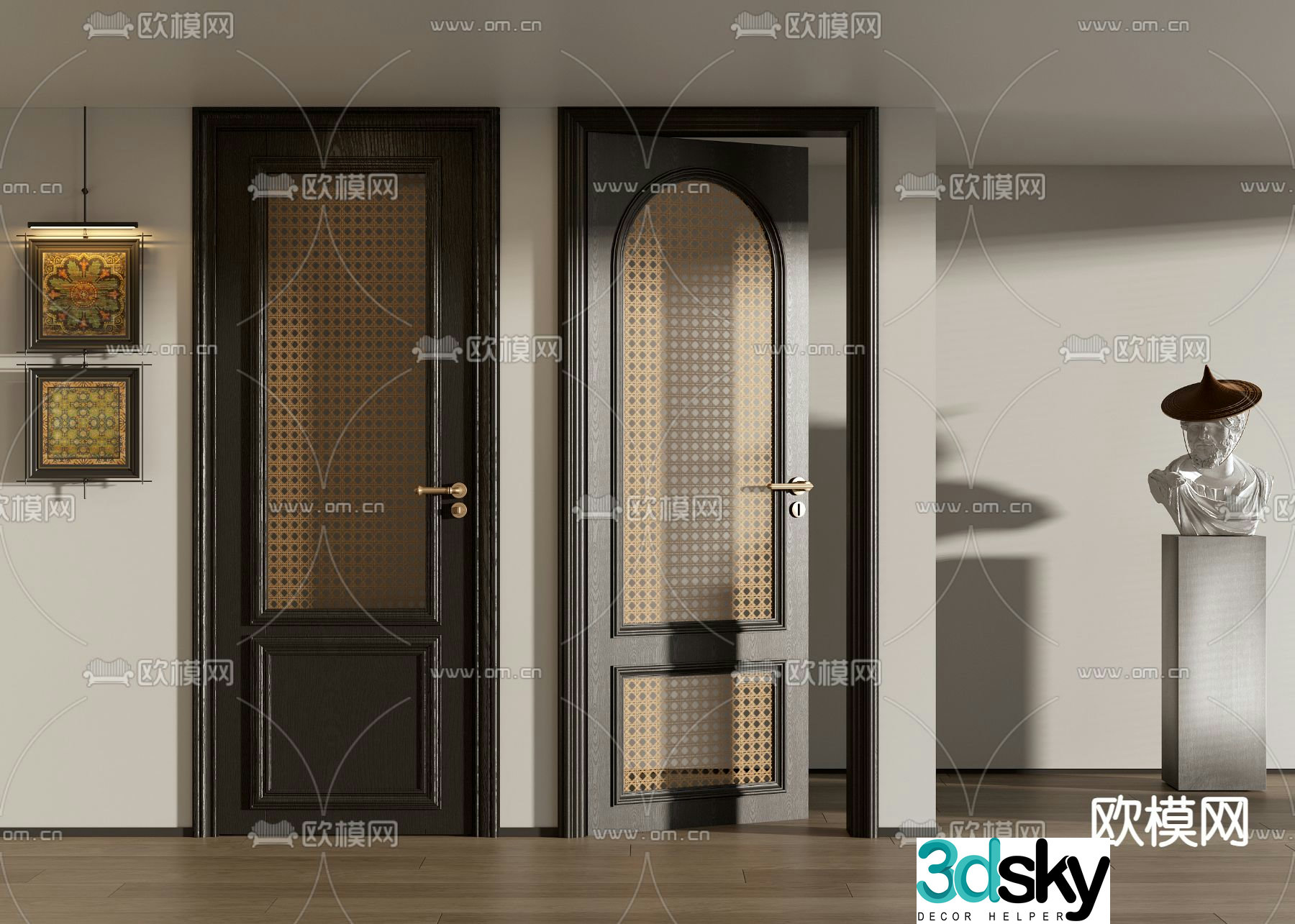 Middle-aged style room door swing door bedroom door 3D model