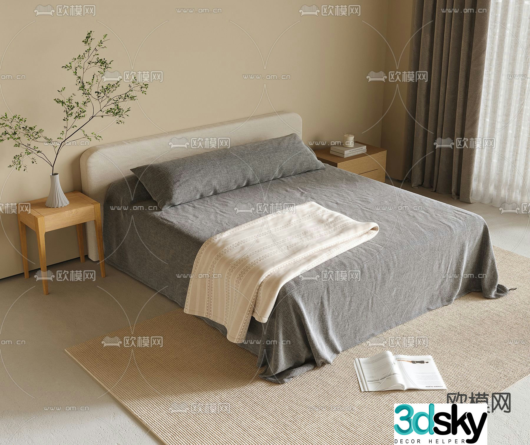 Wabi-sabi double bed 3d model