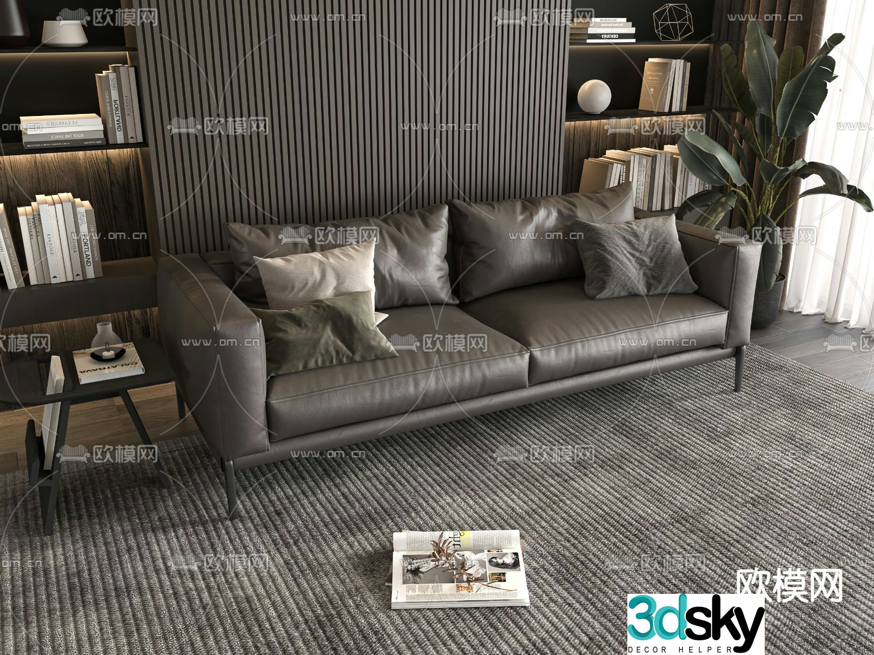 Double sofa leather sofa 3d model