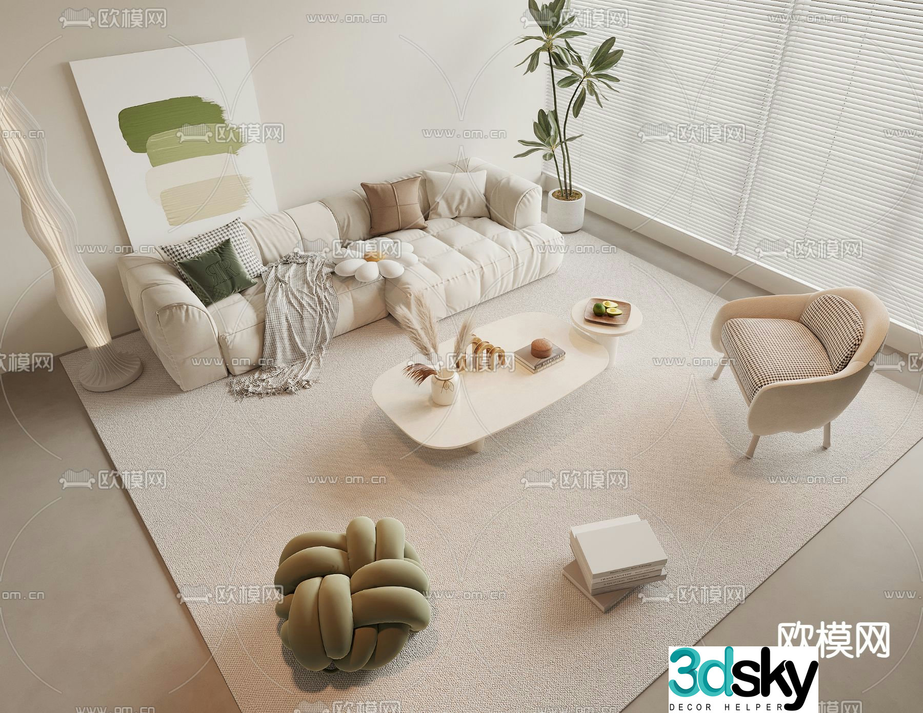 Cream style modular sofa 3d model