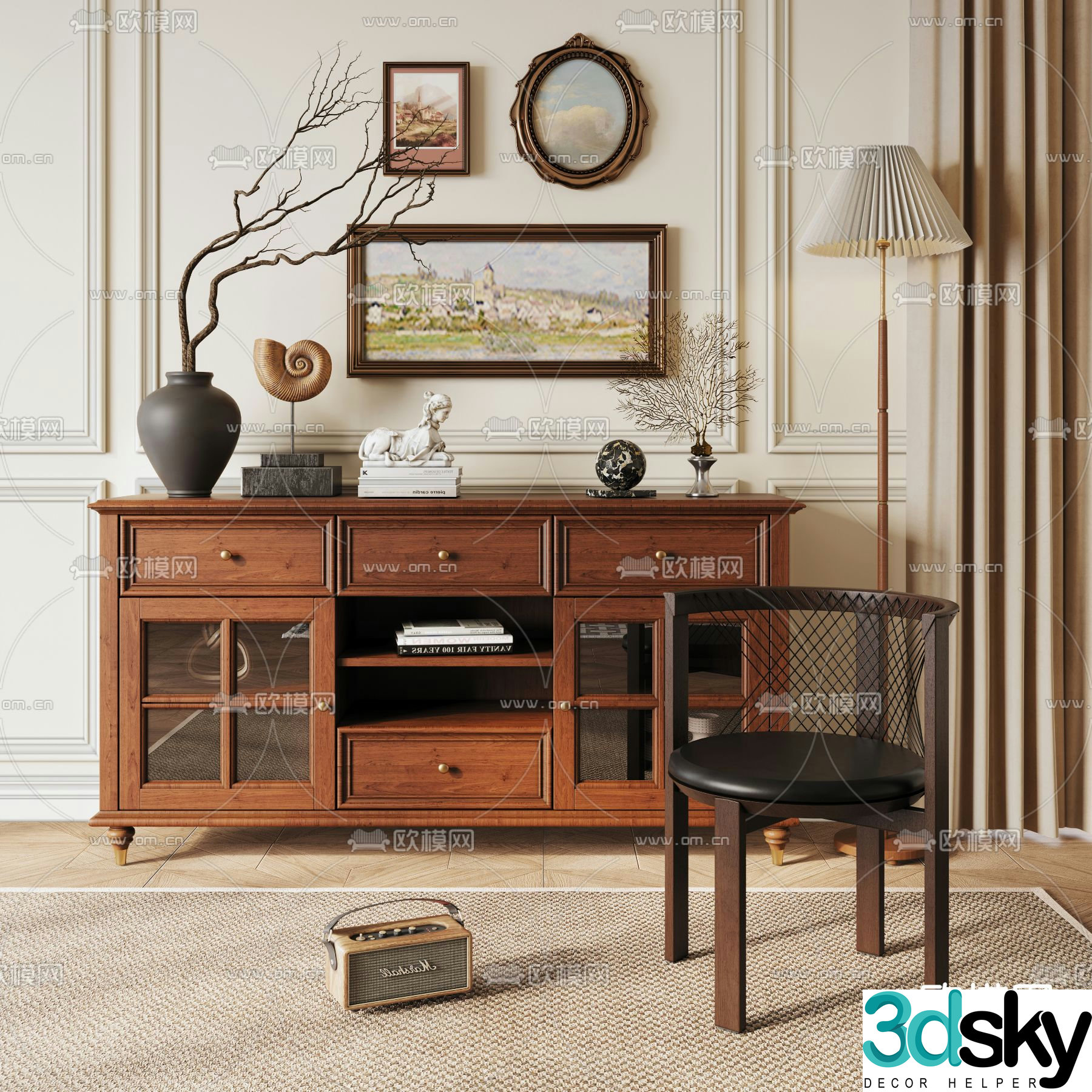 American side cabinet drawer cabinet entrance cabinet 3D model