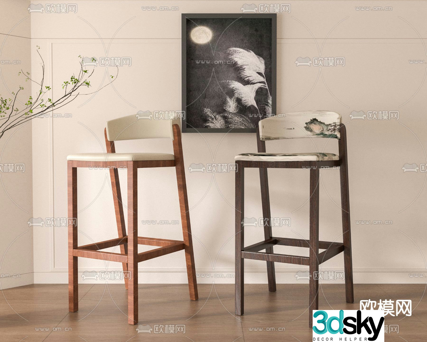 New Chinese Bar Stool Bar Stool High Stool 3D Model