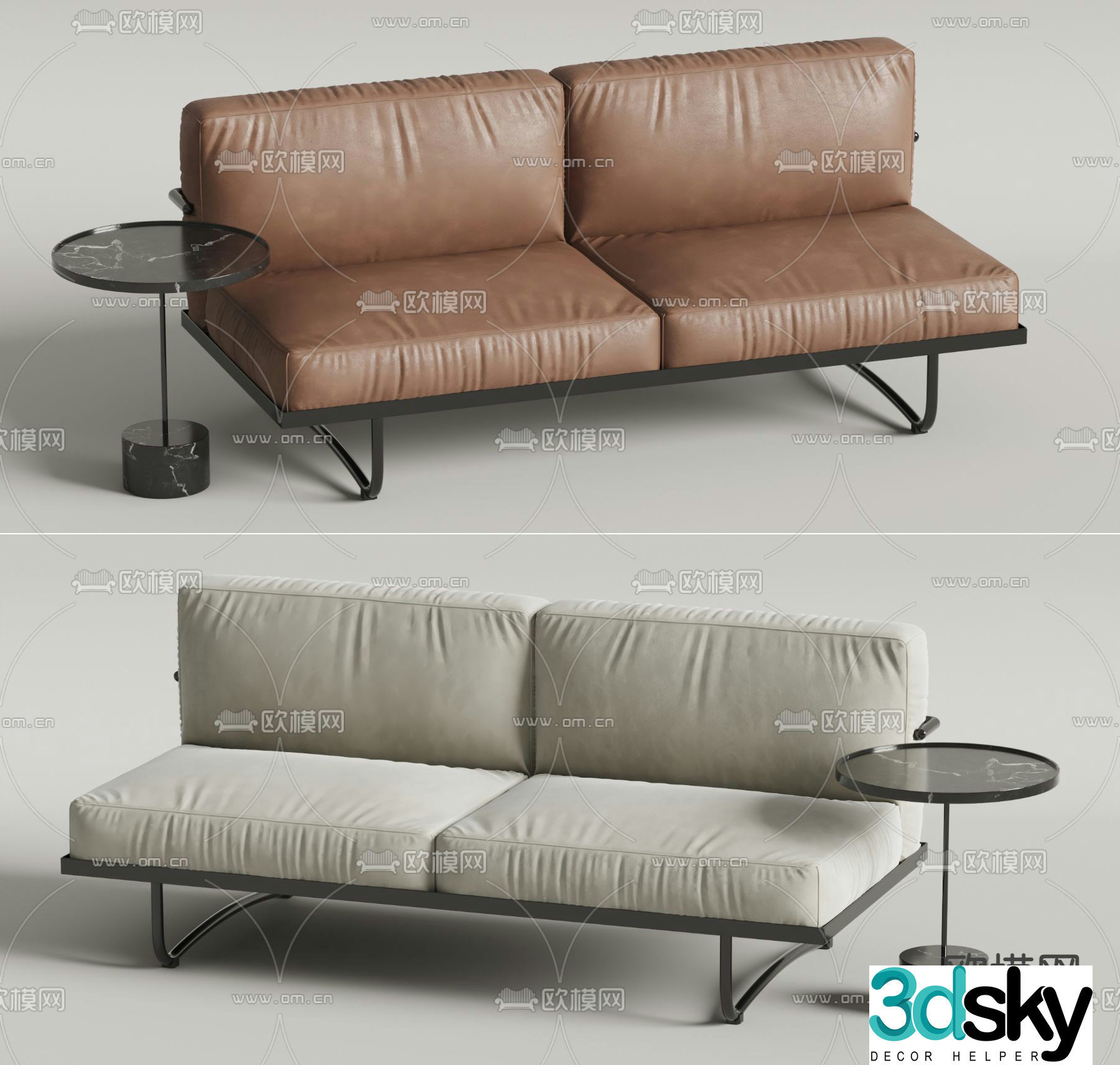 Asiades loveseat leather sofa 3d model