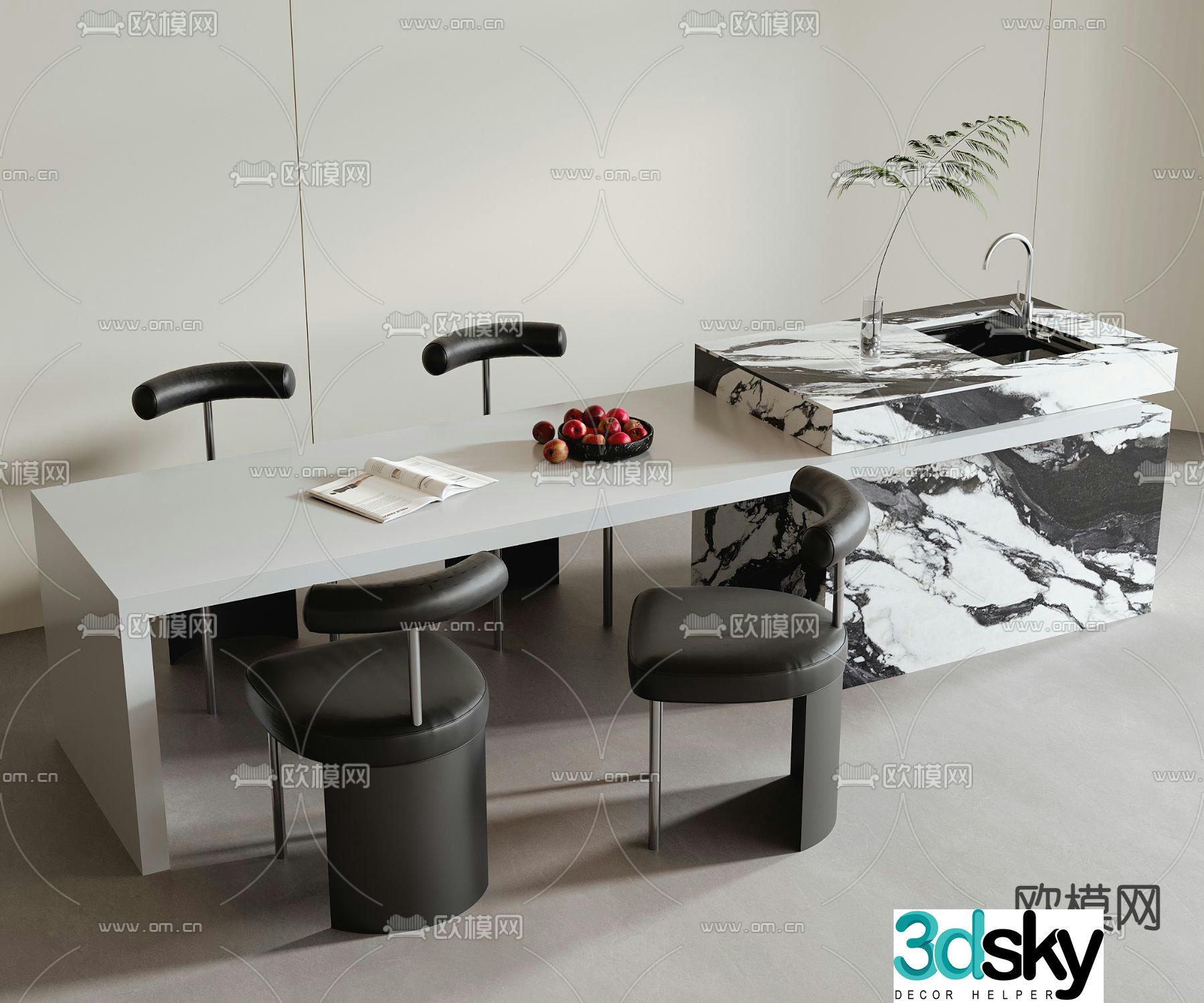 Nakajima dining table and chairs 3d model