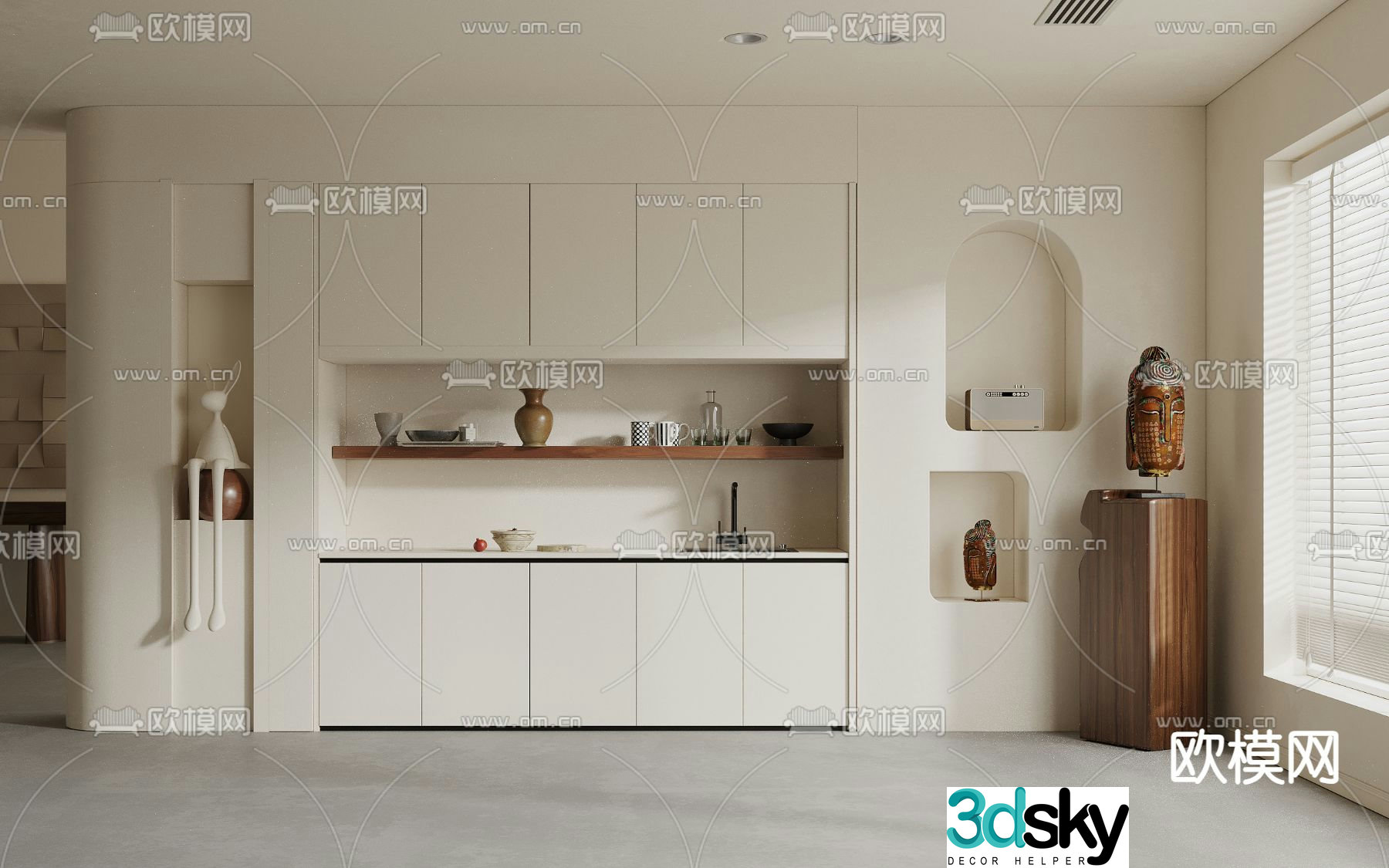Cream style wine cabinet sideboard 3d model