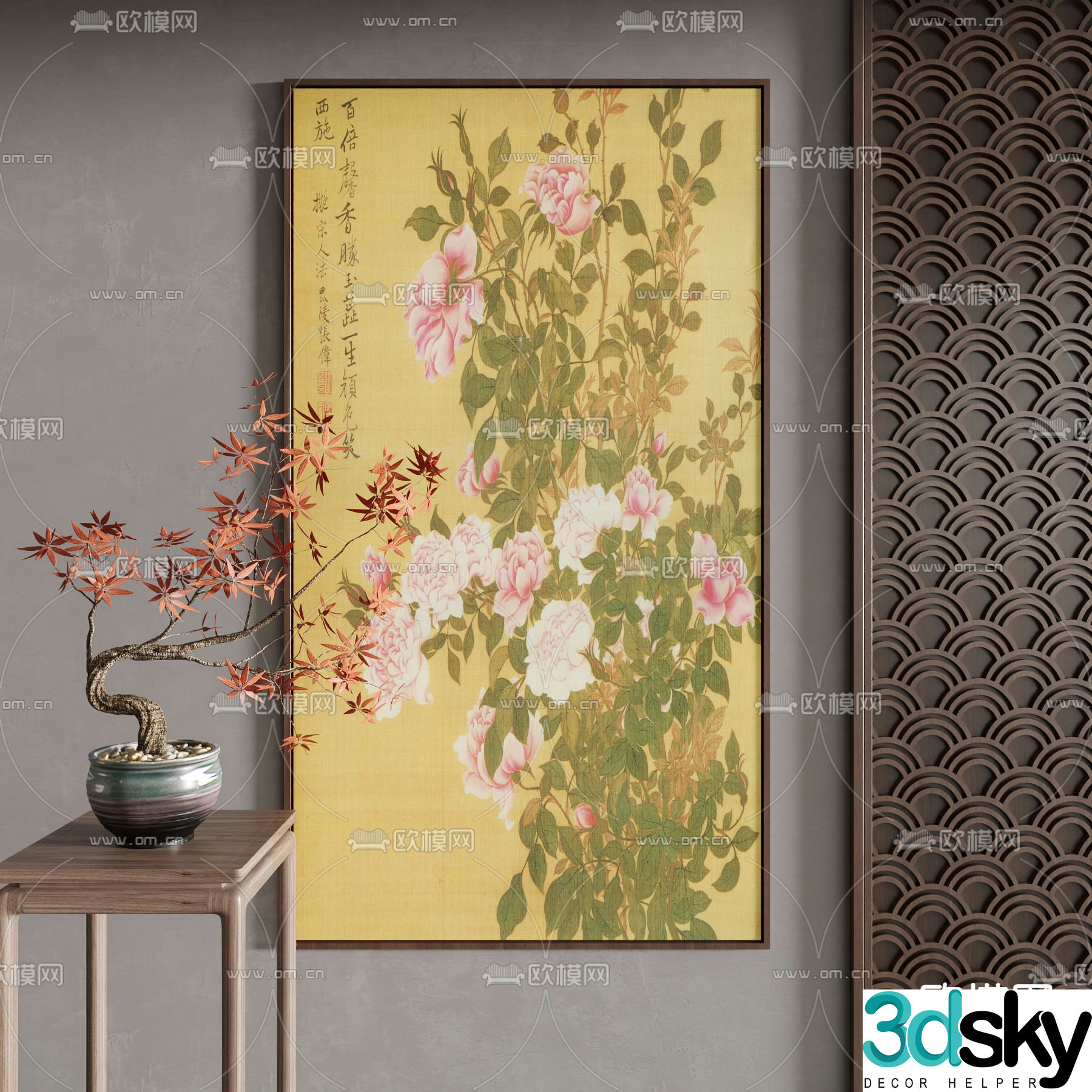 New Chinese style decorative paintings flower and bird paintings watercolor paintings 3D model