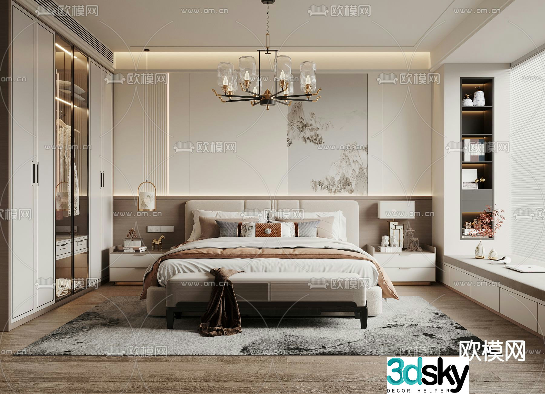 New Chinese style bedroom master room 3d model