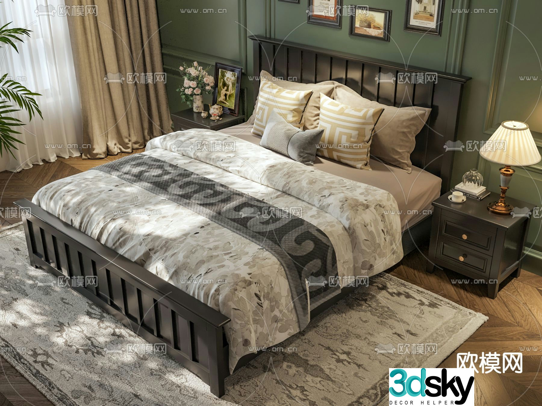 American double bed 3d model