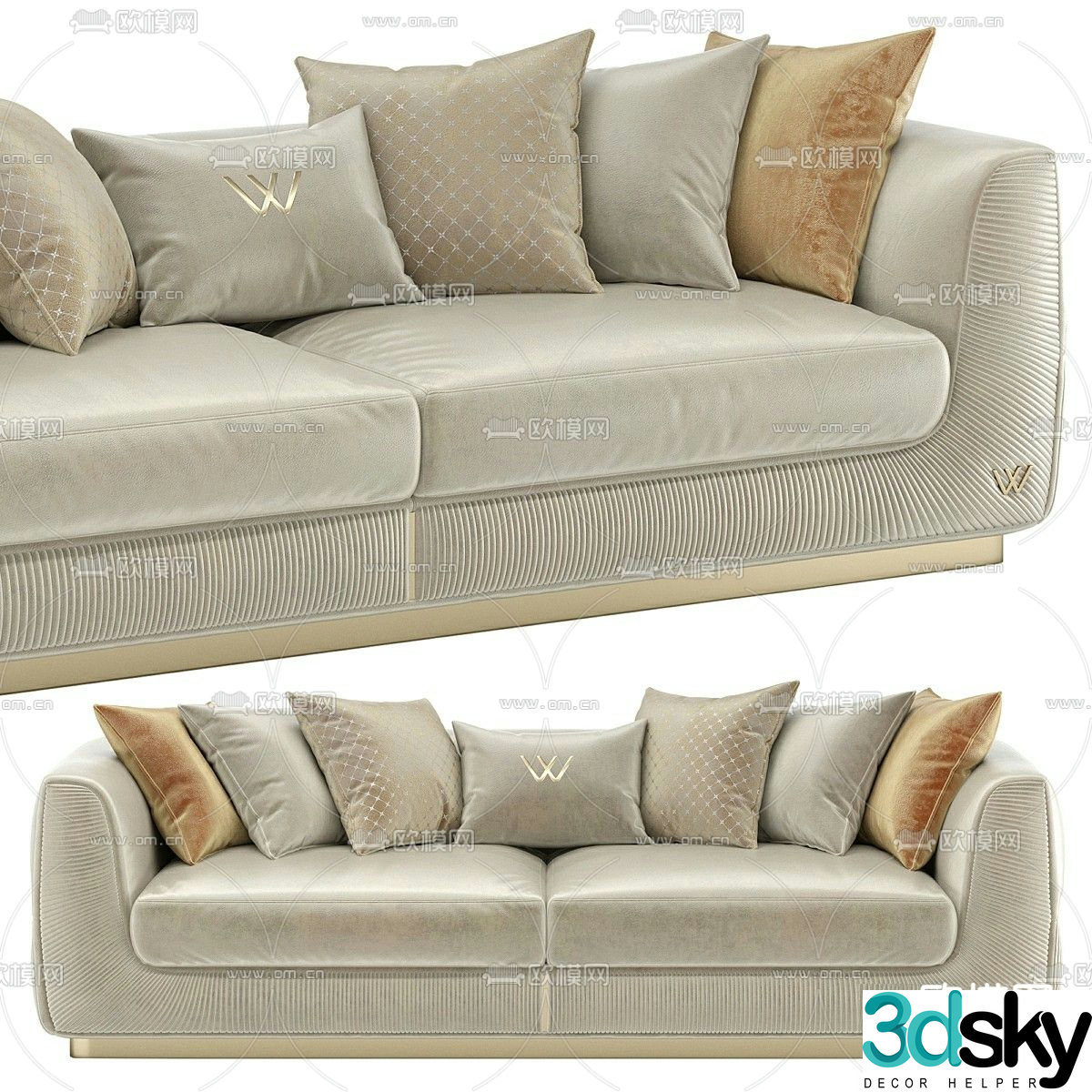 Double sofa upholstered sofa 3d model