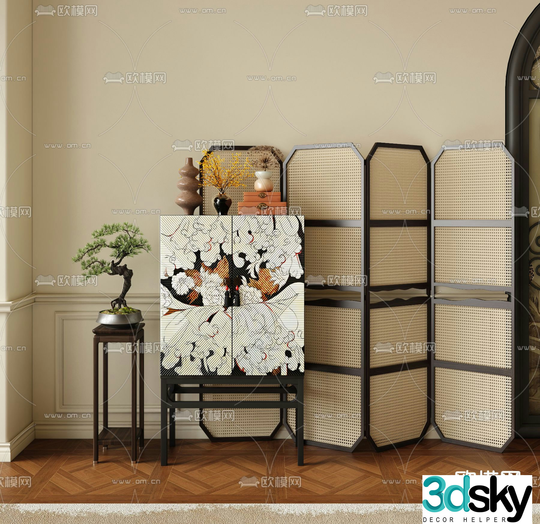 New Chinese style side view cabinet side cabinet entrance cabinet 3D model