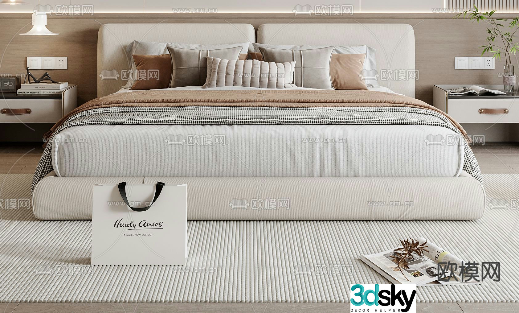 Modern double bed 3d model