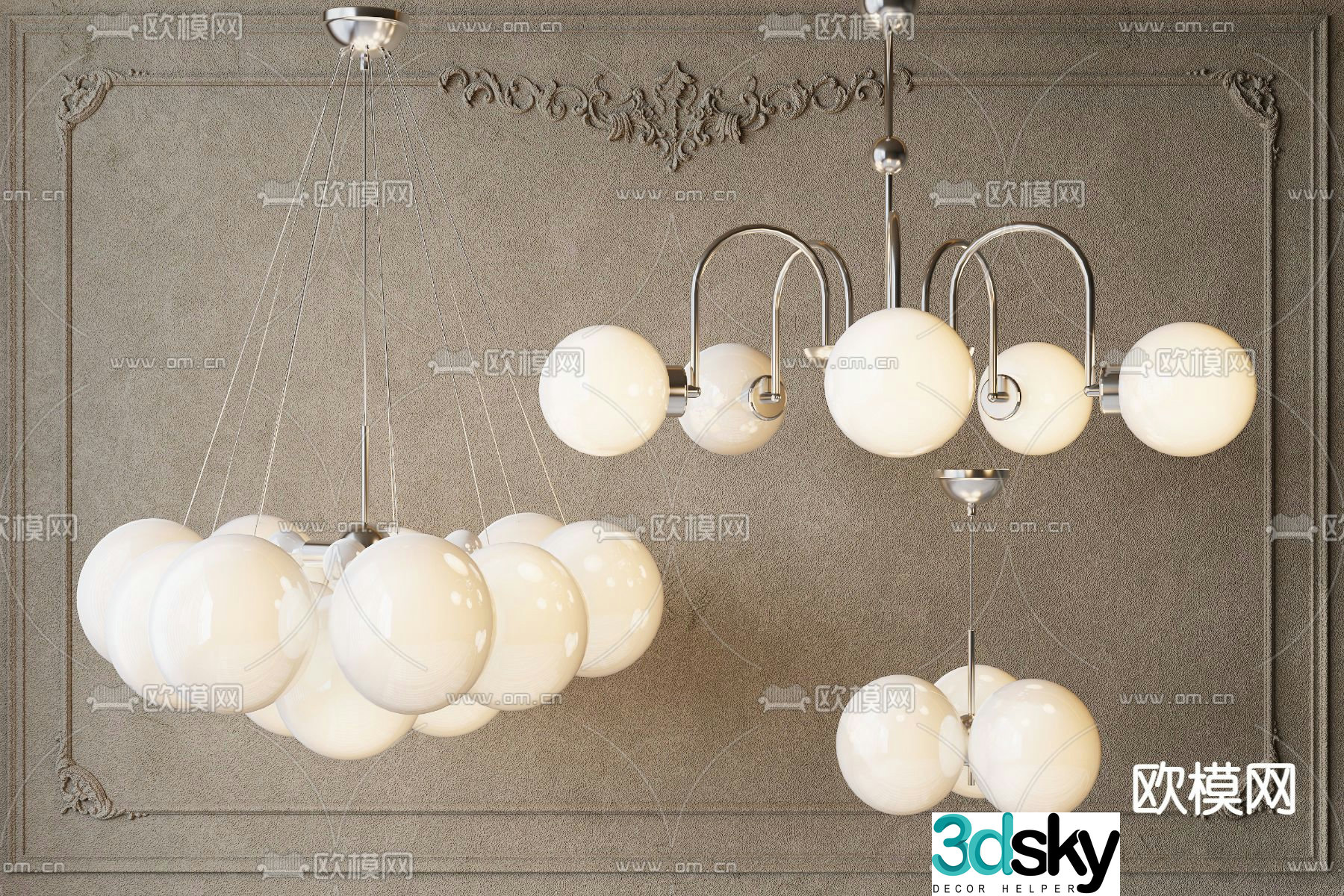 Cream style chandelier hall chandelier 3d model