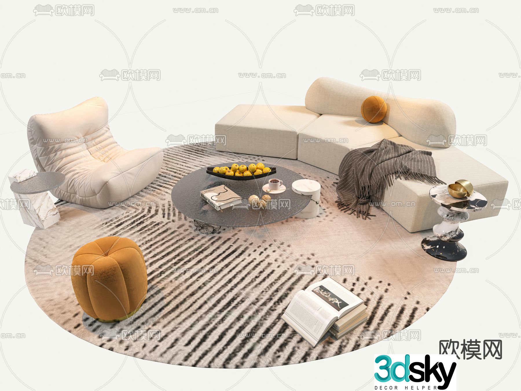 Cream style modular sofa 3d model