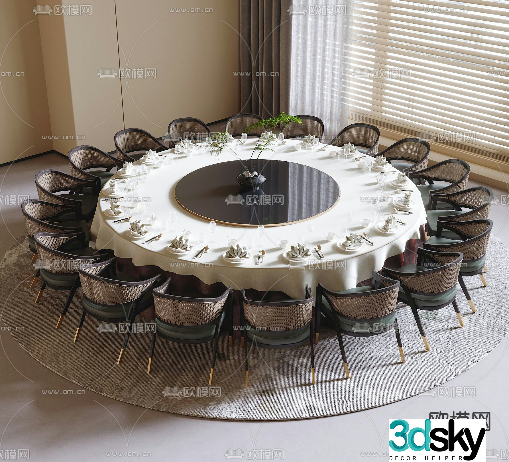 New Chinese dining table and chairs 3d model