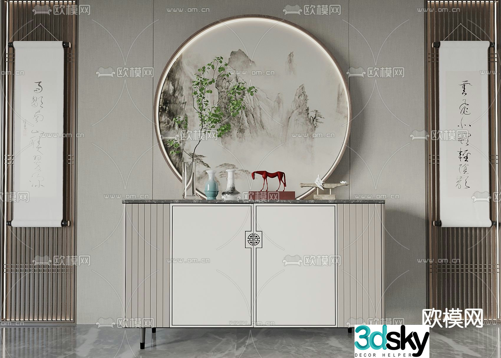 New Chinese side cabinet porch cabinet end view cabinet 3D model