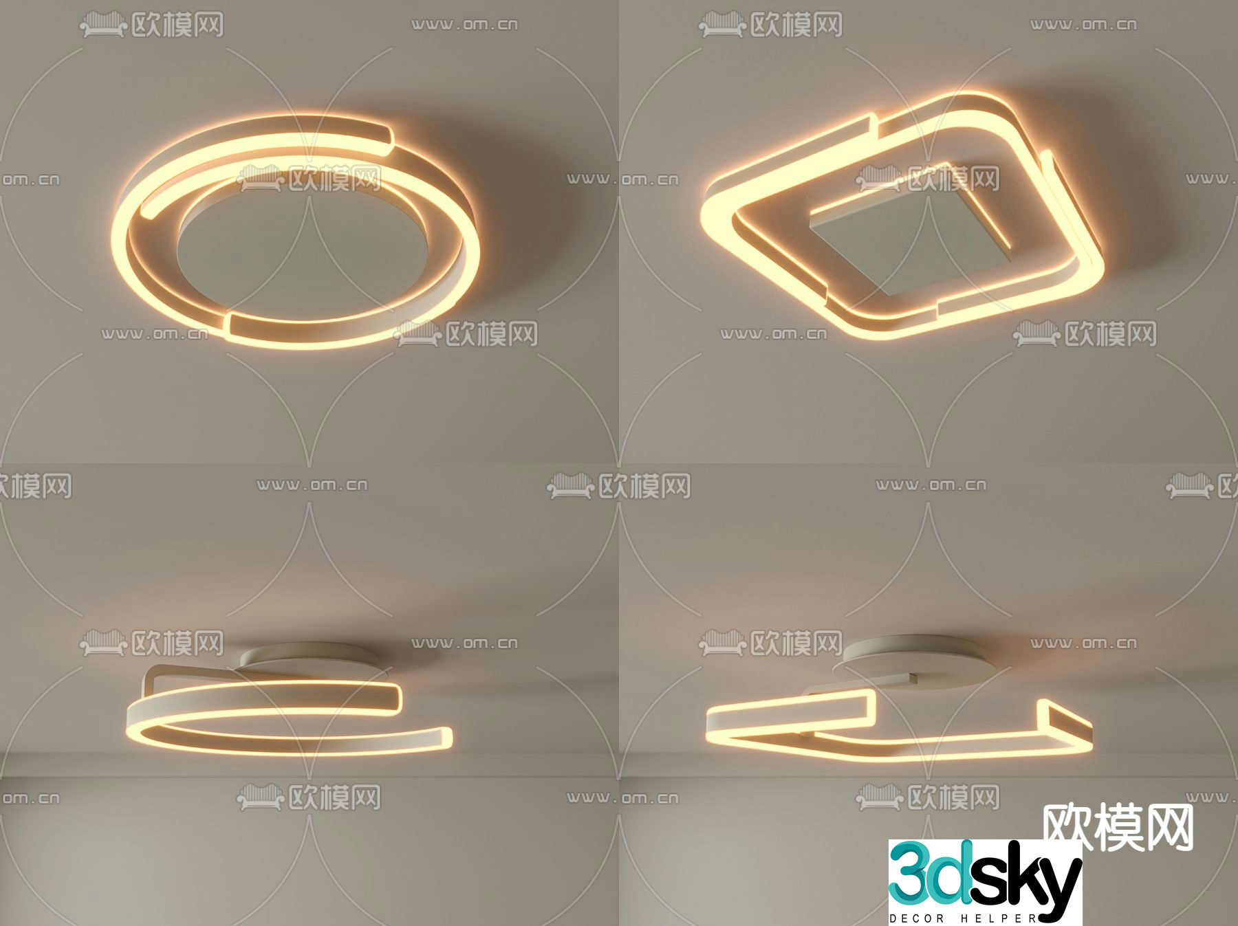 Round ceiling lamp Square ceiling lamp 3D model