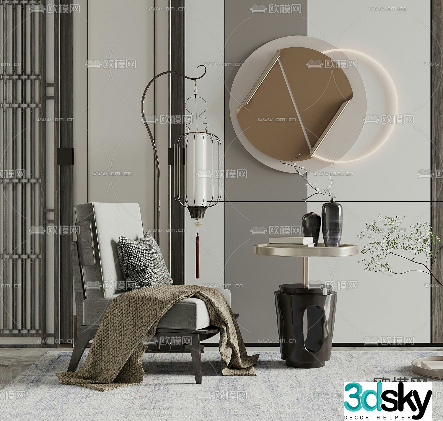 New Chinese style chair leisure chair table and 3D model