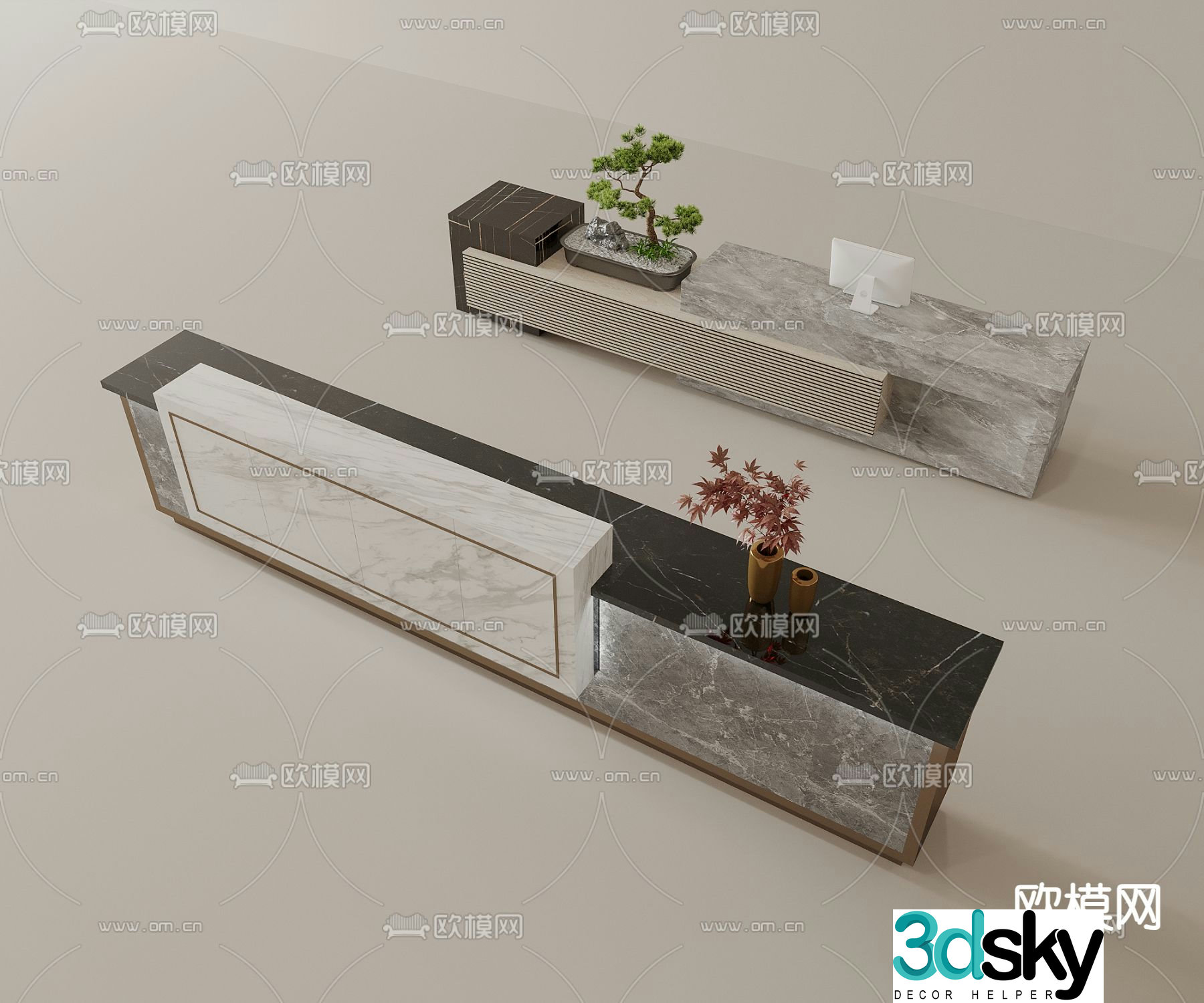 Marble front desk reception desk service desk 3d model