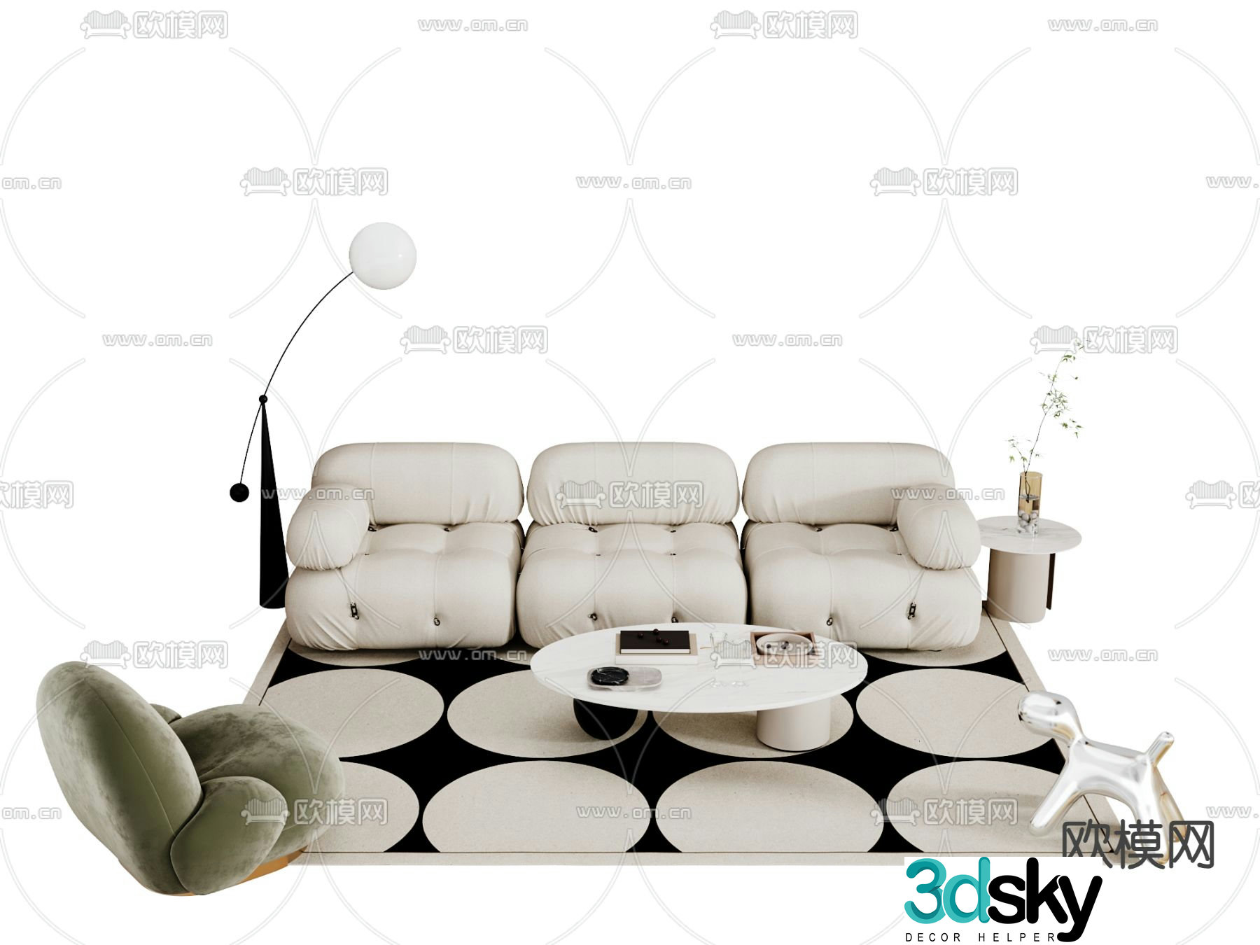 Cream style modular sofa 3D model