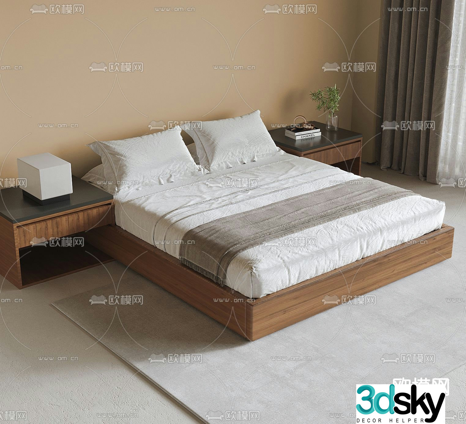 Modern double bed 3d model