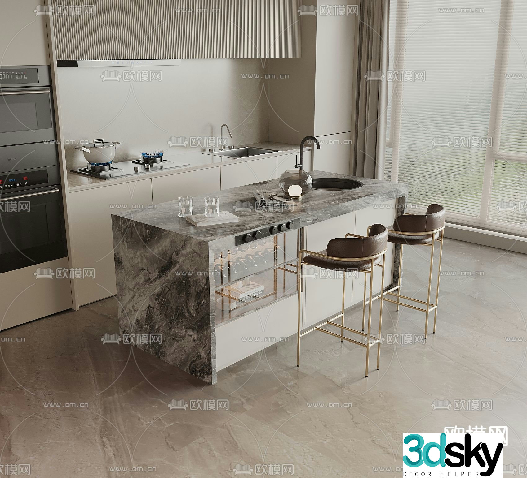 Light luxury bar island table water bar 3D model