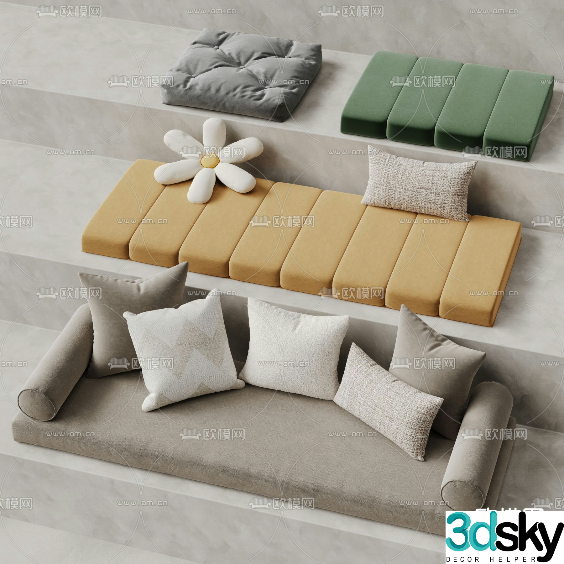 Cream style cushion bay window cushion seat cushion sofa cushion 3D model