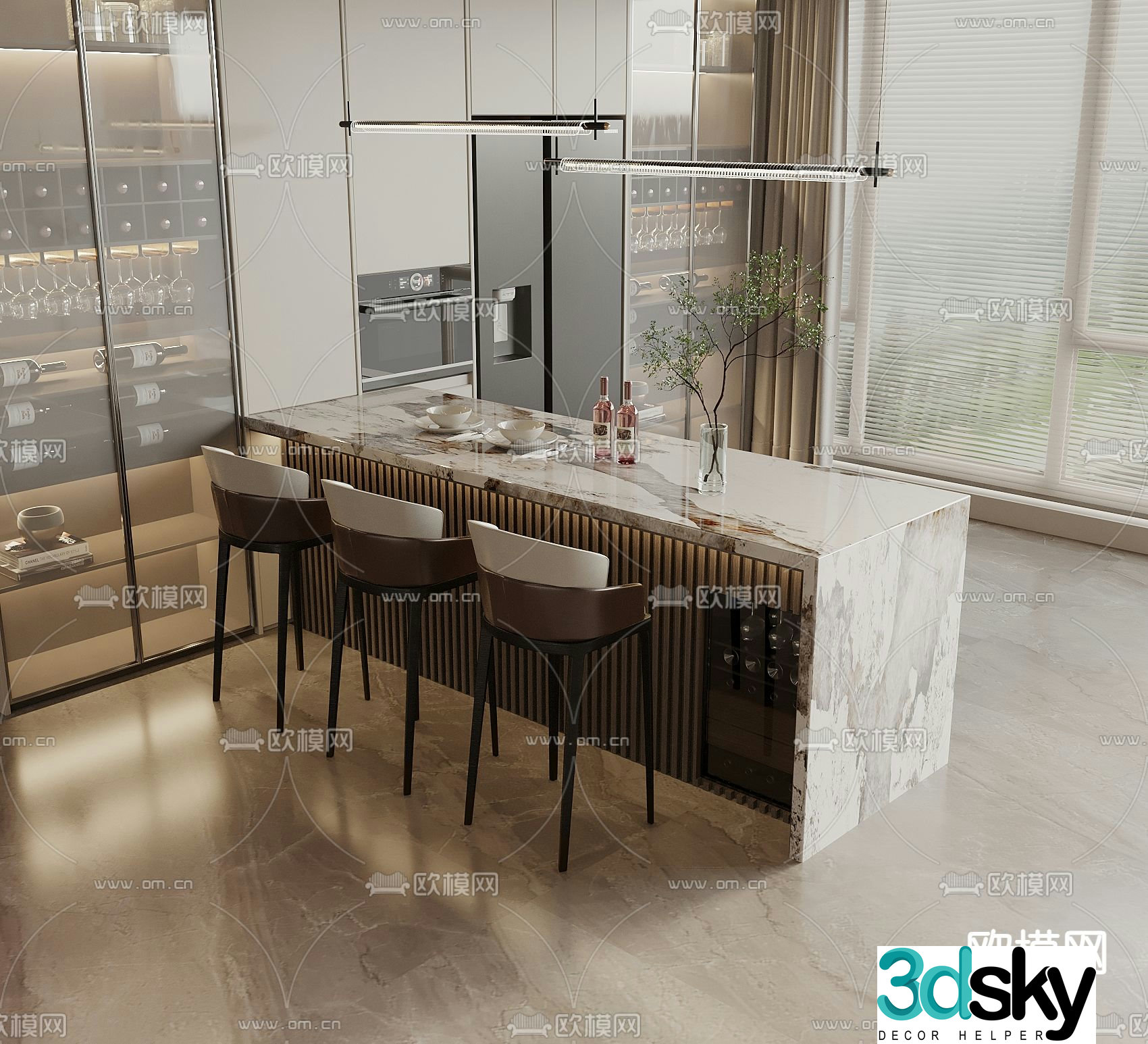 Light luxury bar water bar 3D model