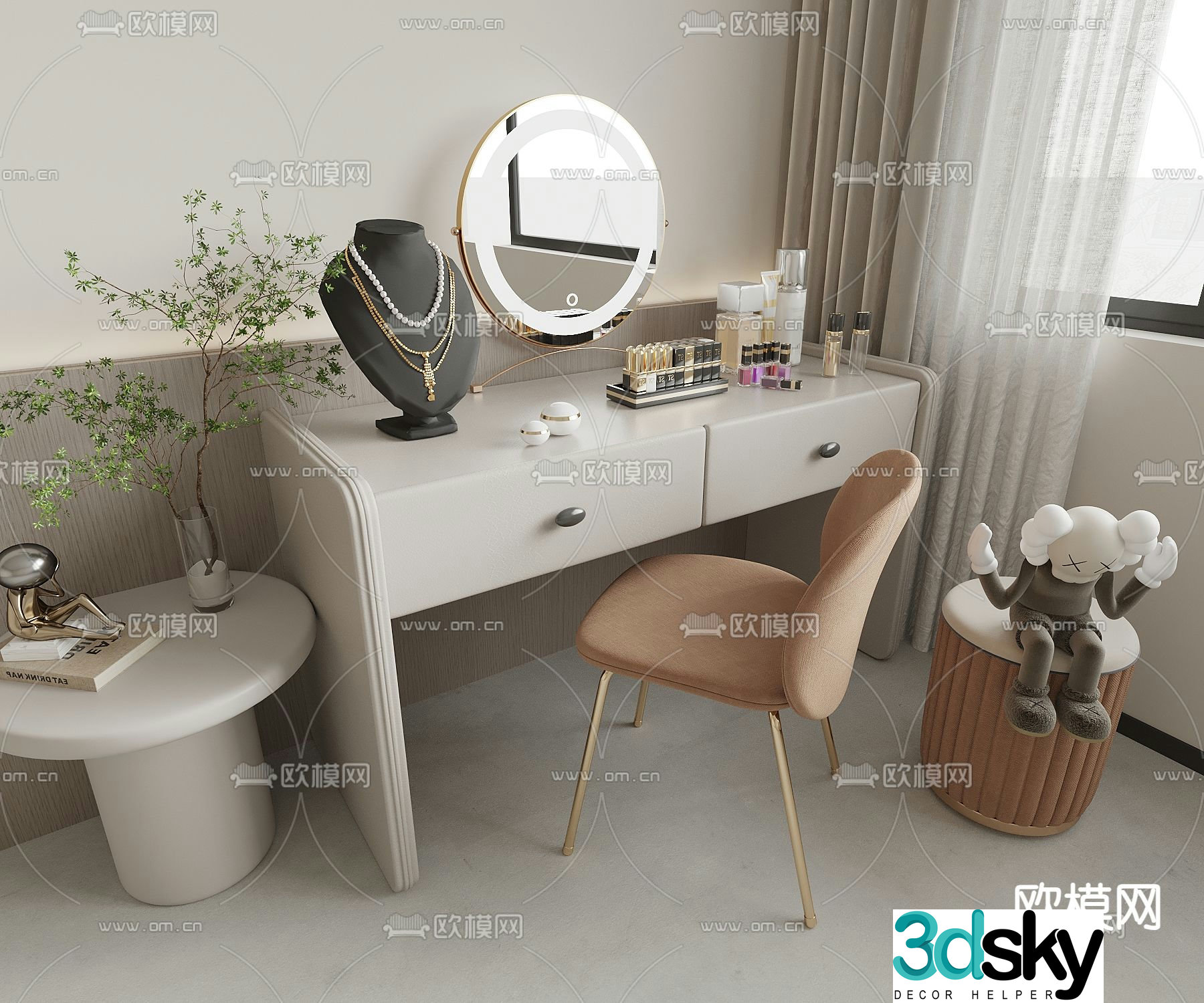 Cream style dressing table dressing table 3d model