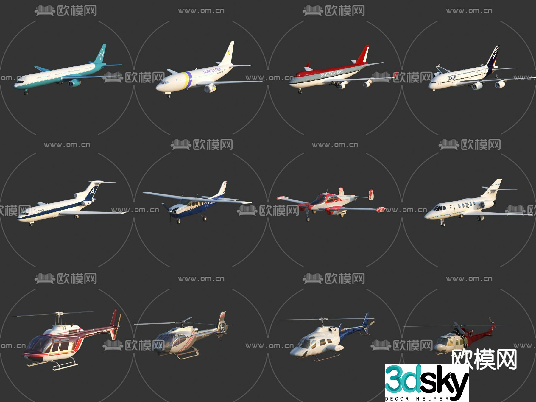 airplane airliner helicopter 3d model