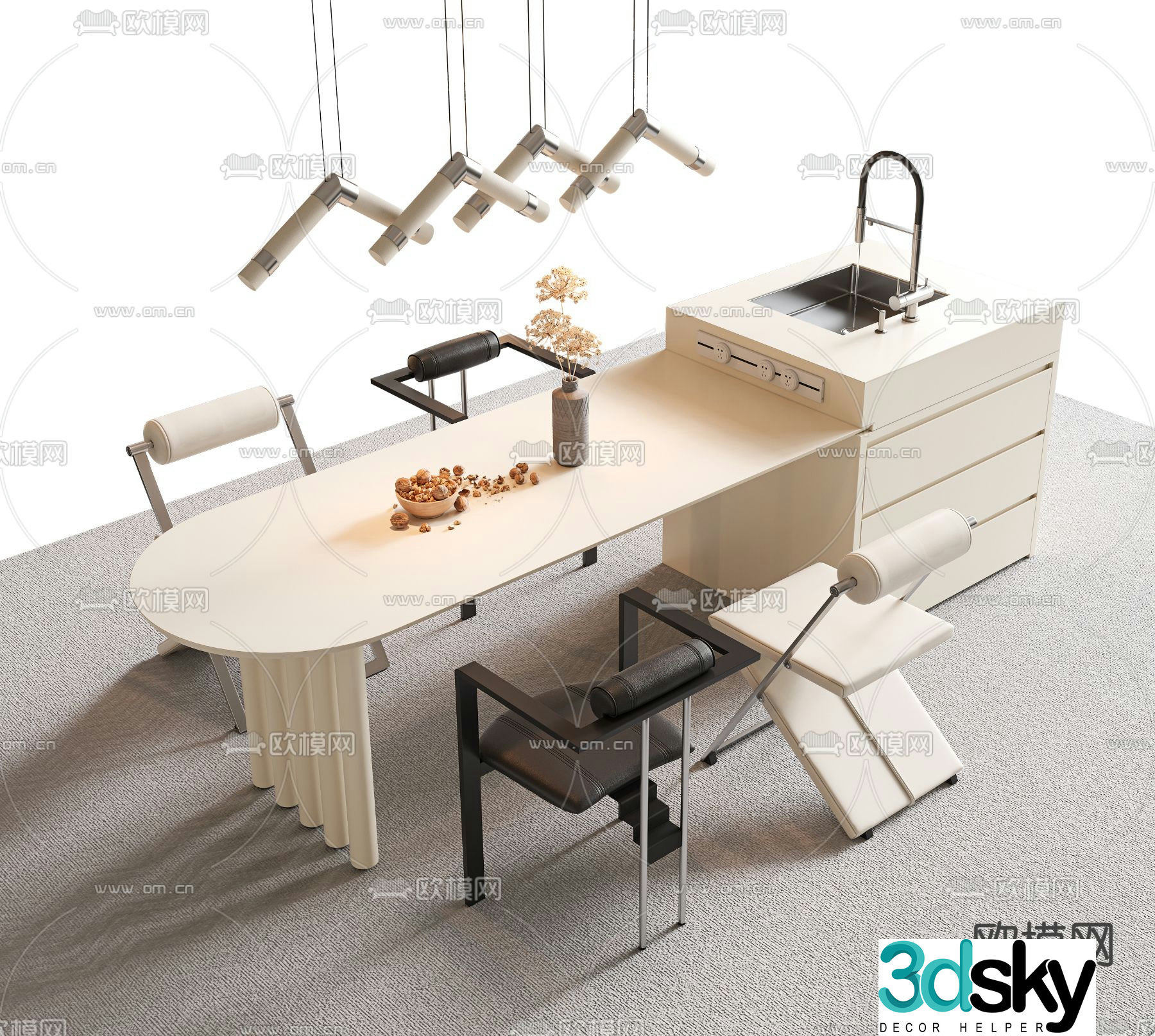 Nakajima dining table and chairs 3d model