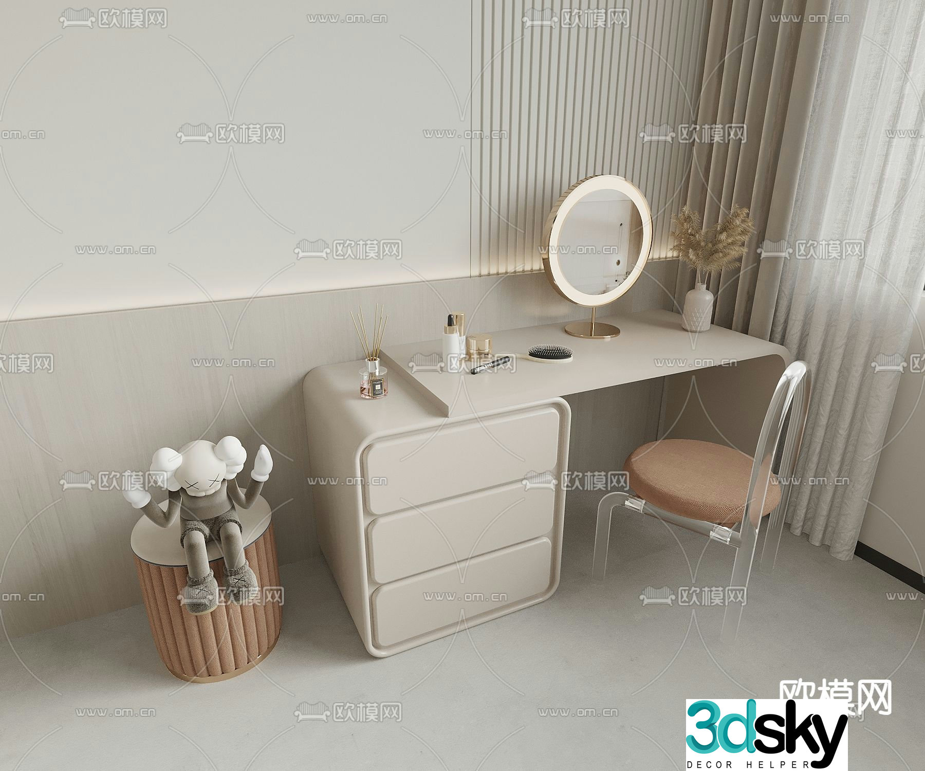 Cream style dressing table dressing table 3d model