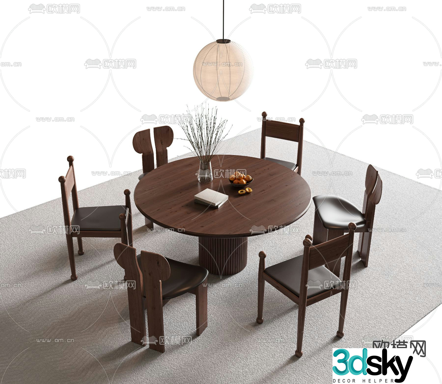 Medieval style dining table and chairs round dining table 3D model