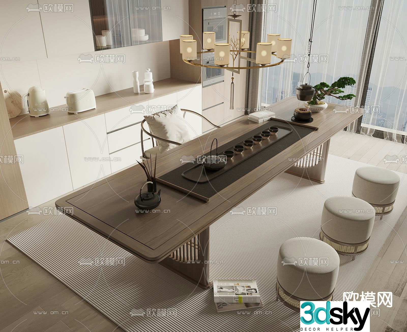 New Chinese style tea table tea table 3d model