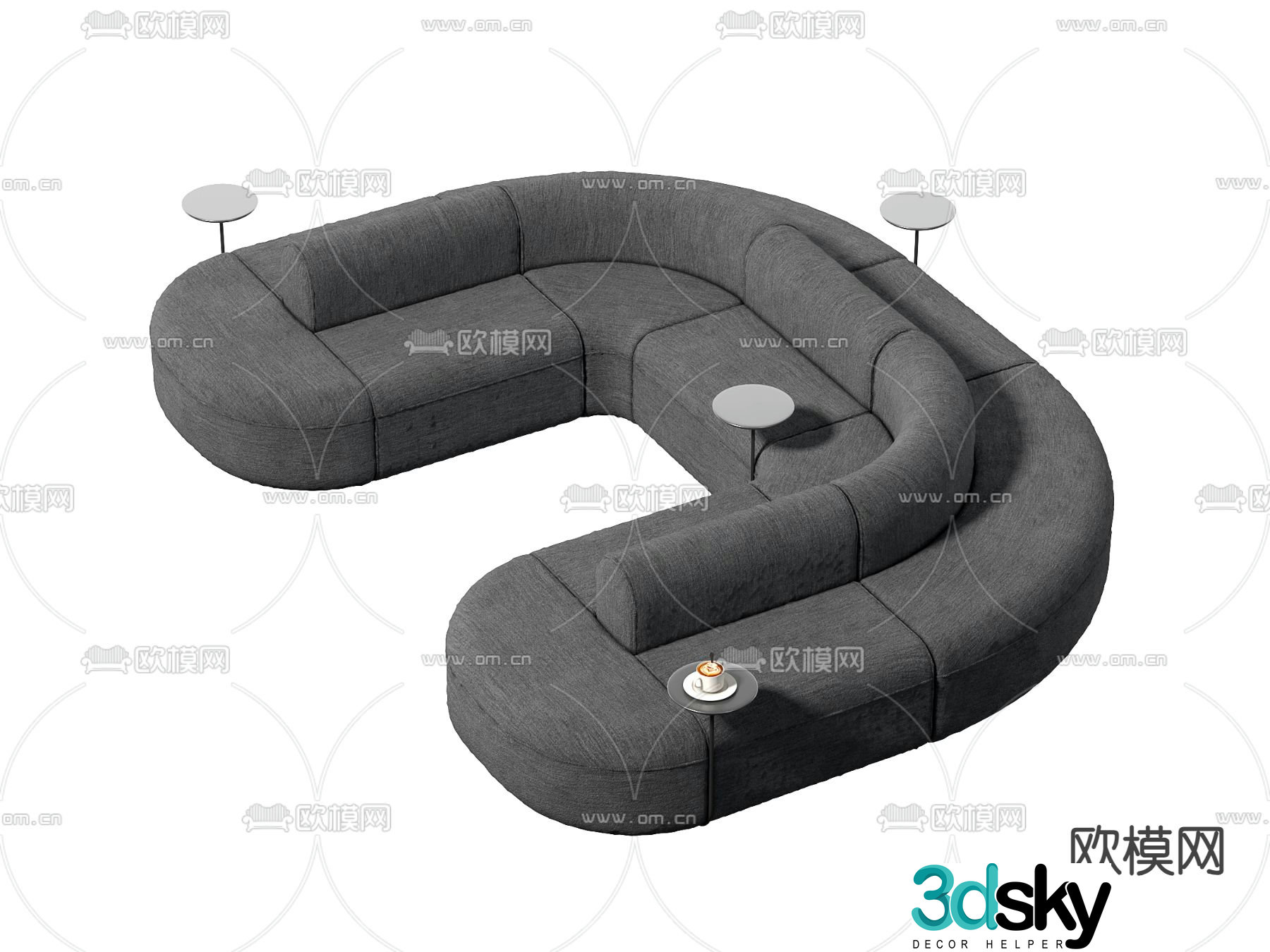 Lobby sofa double-back office sofa U-shaped sofa 3D model