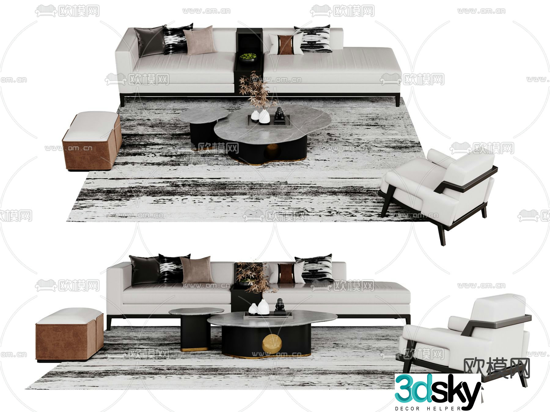 New Chinese style modular sofa 3d model